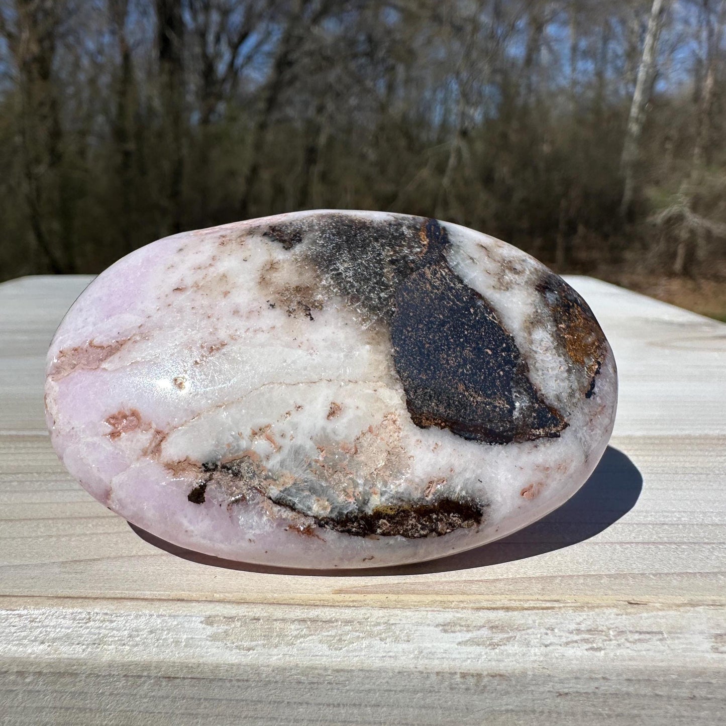 Pretty Pink Aragonite Palm Stone with Hematite