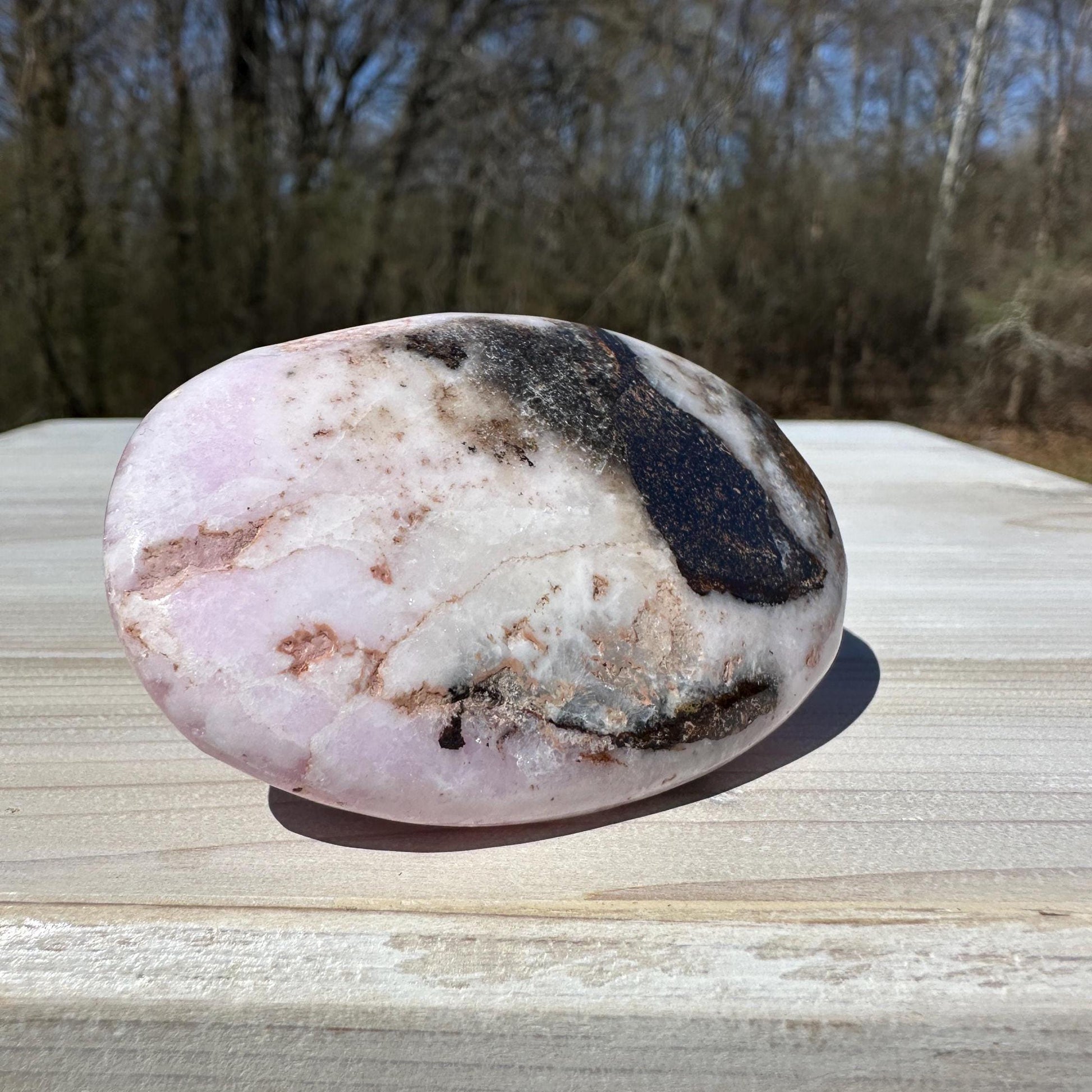 Pretty Pink Aragonite Palm Stone with Hematite