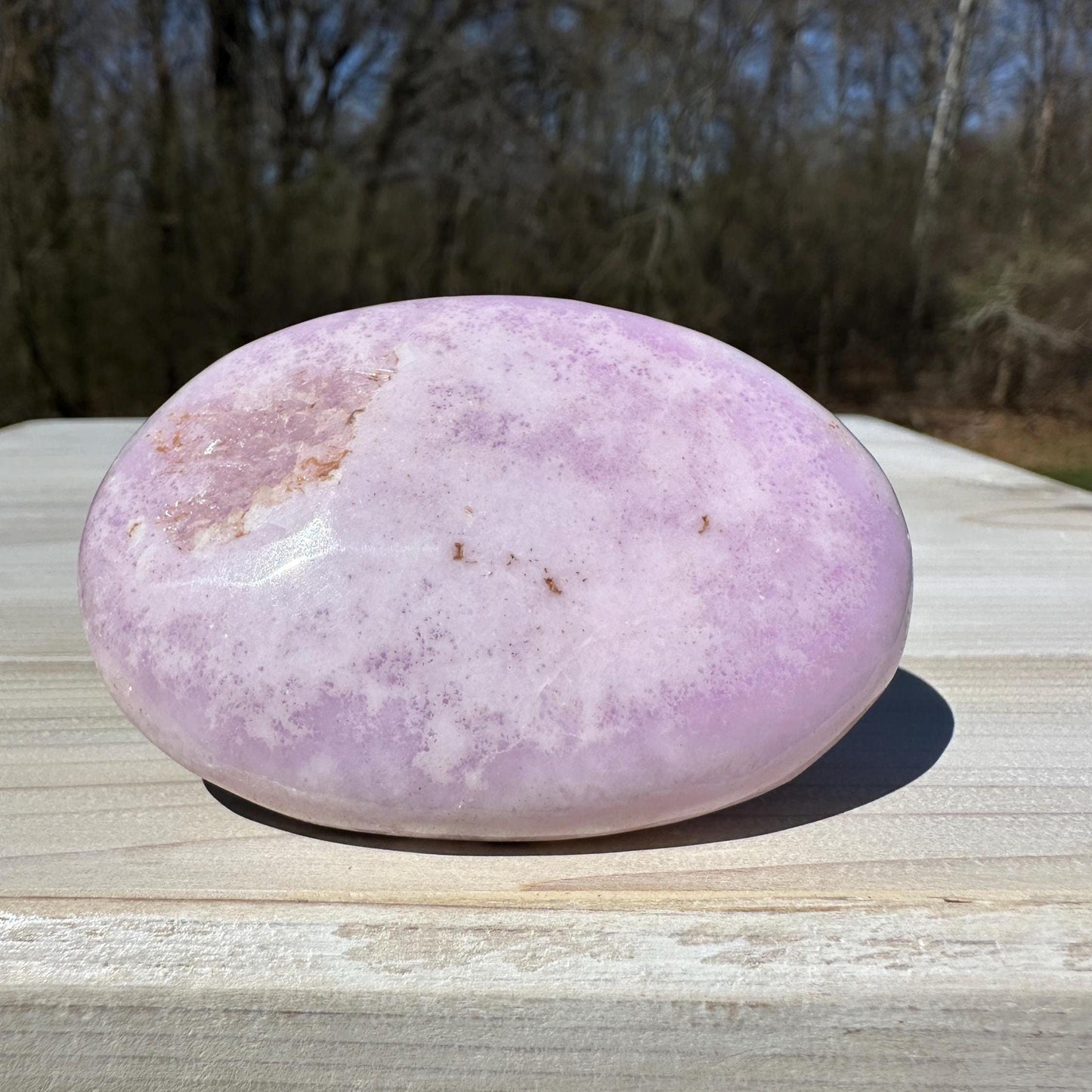 Pretty Pink Aragonite Palm Stone with Hematite