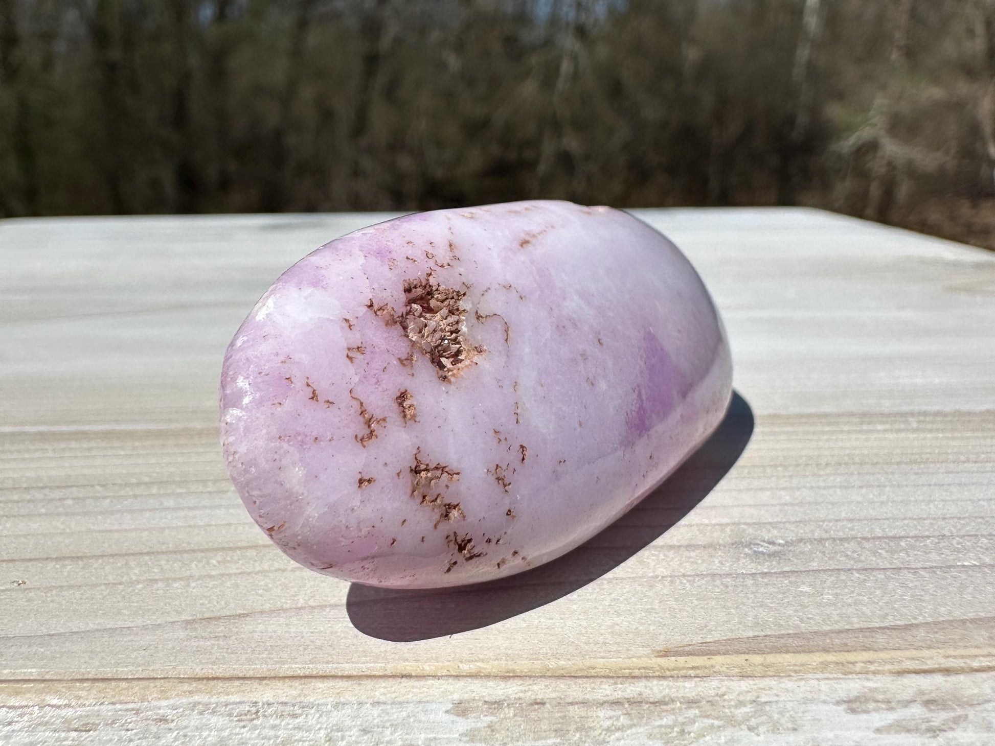 Pretty Pink Aragonite Palm Stone with Hematite