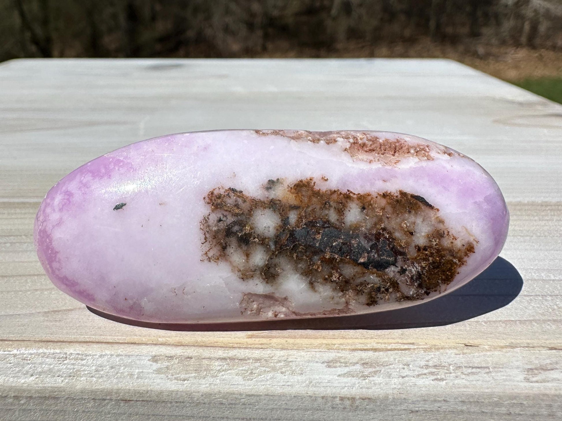 Pretty Pink Aragonite Palm Stone with Hematite
