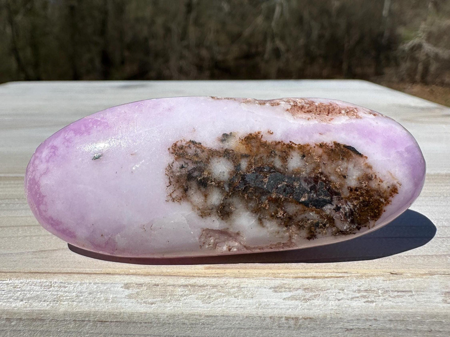 Pretty Pink Aragonite Palm Stone with Hematite