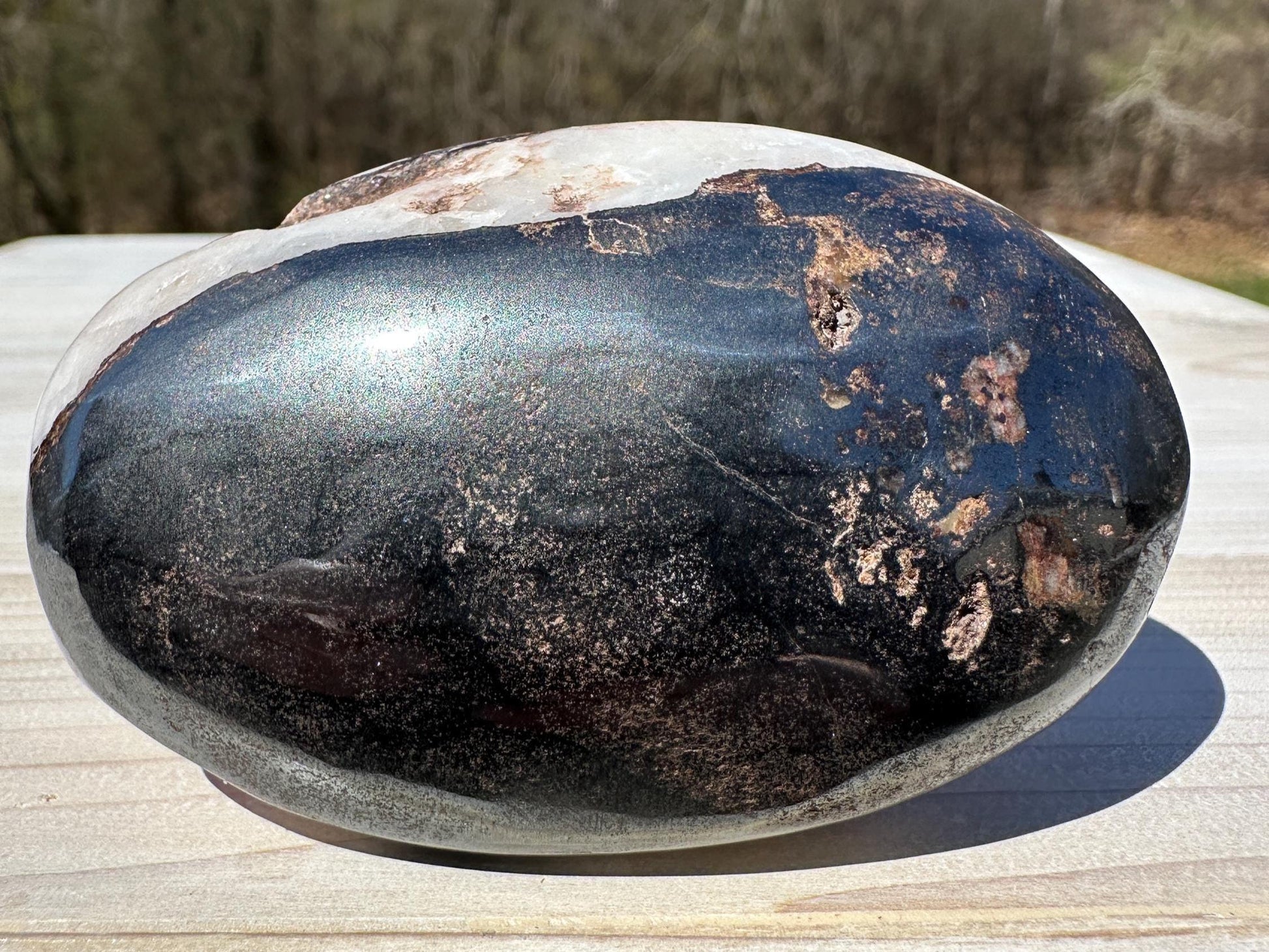 Pretty Pink Aragonite Palm Stone with Hematite