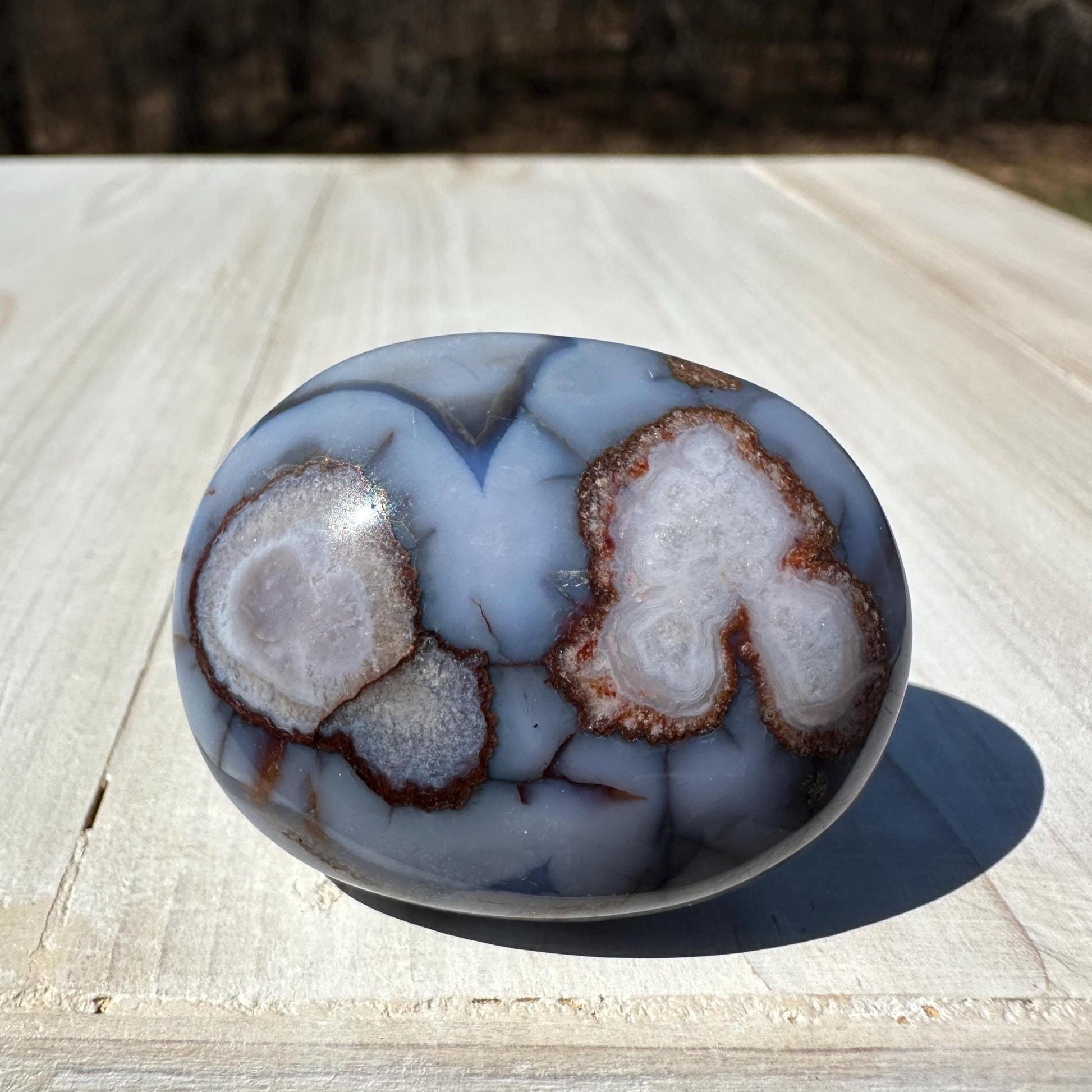 Gorgeous Blue Flower Agate Palm Stone