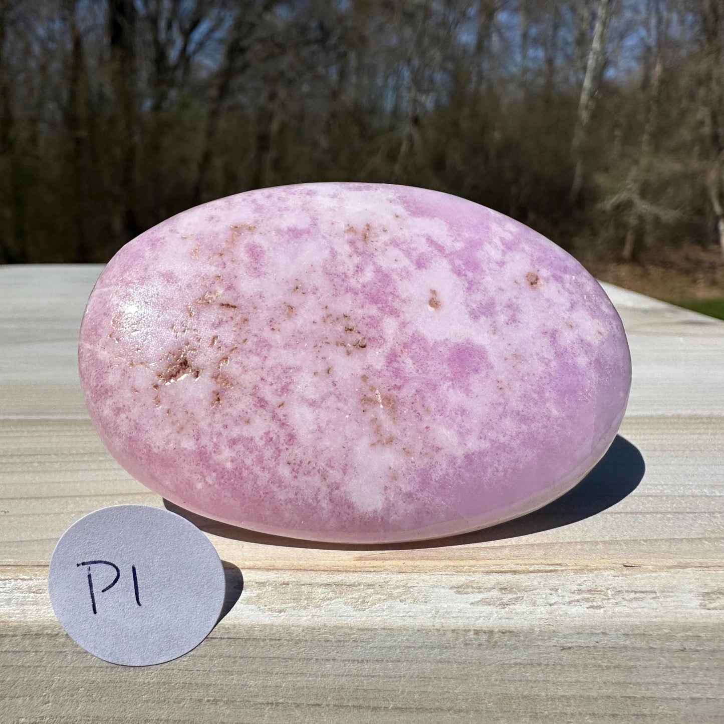 Pretty Pink Aragonite Palm Stone with Hematite