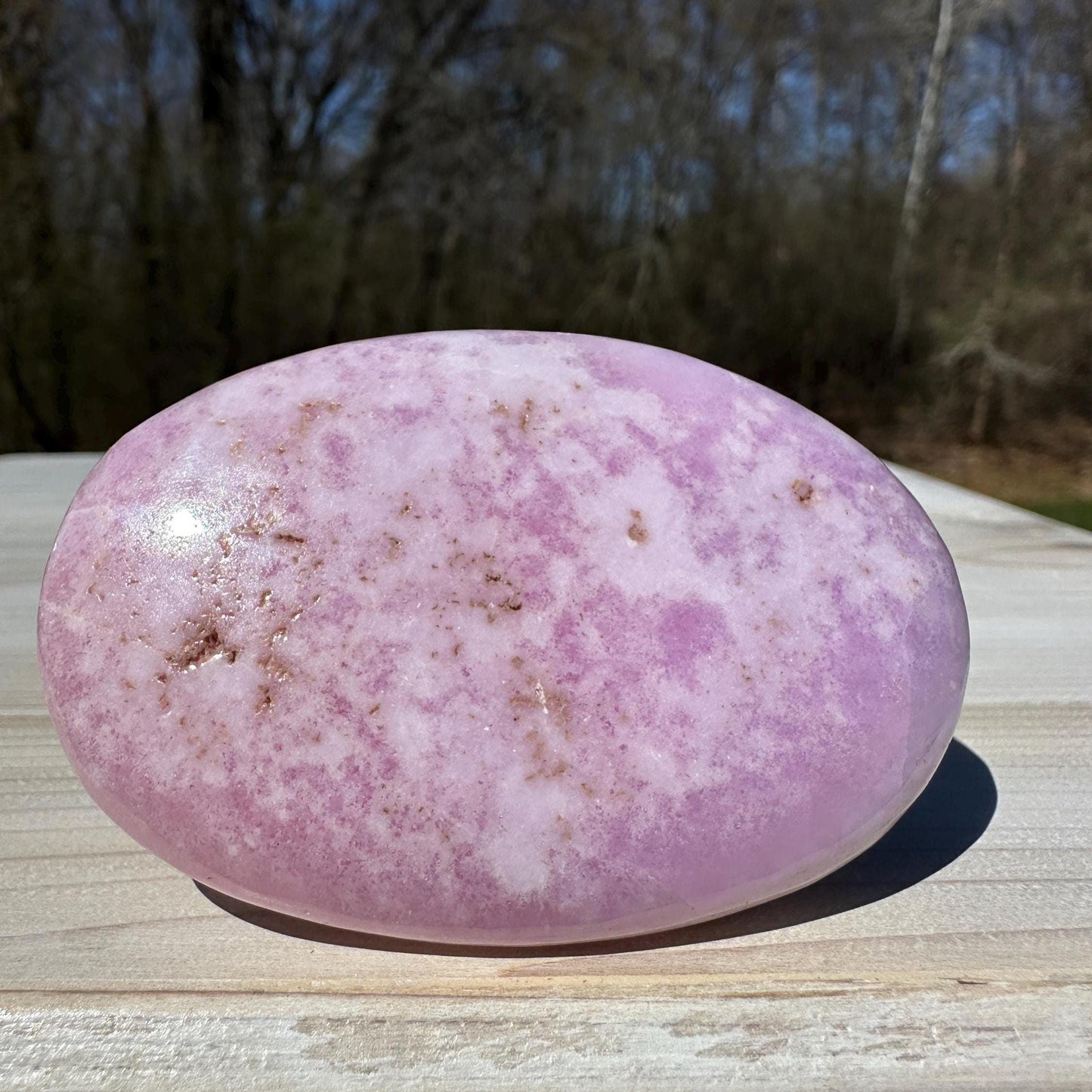 Pretty Pink Aragonite Palm Stone with Hematite