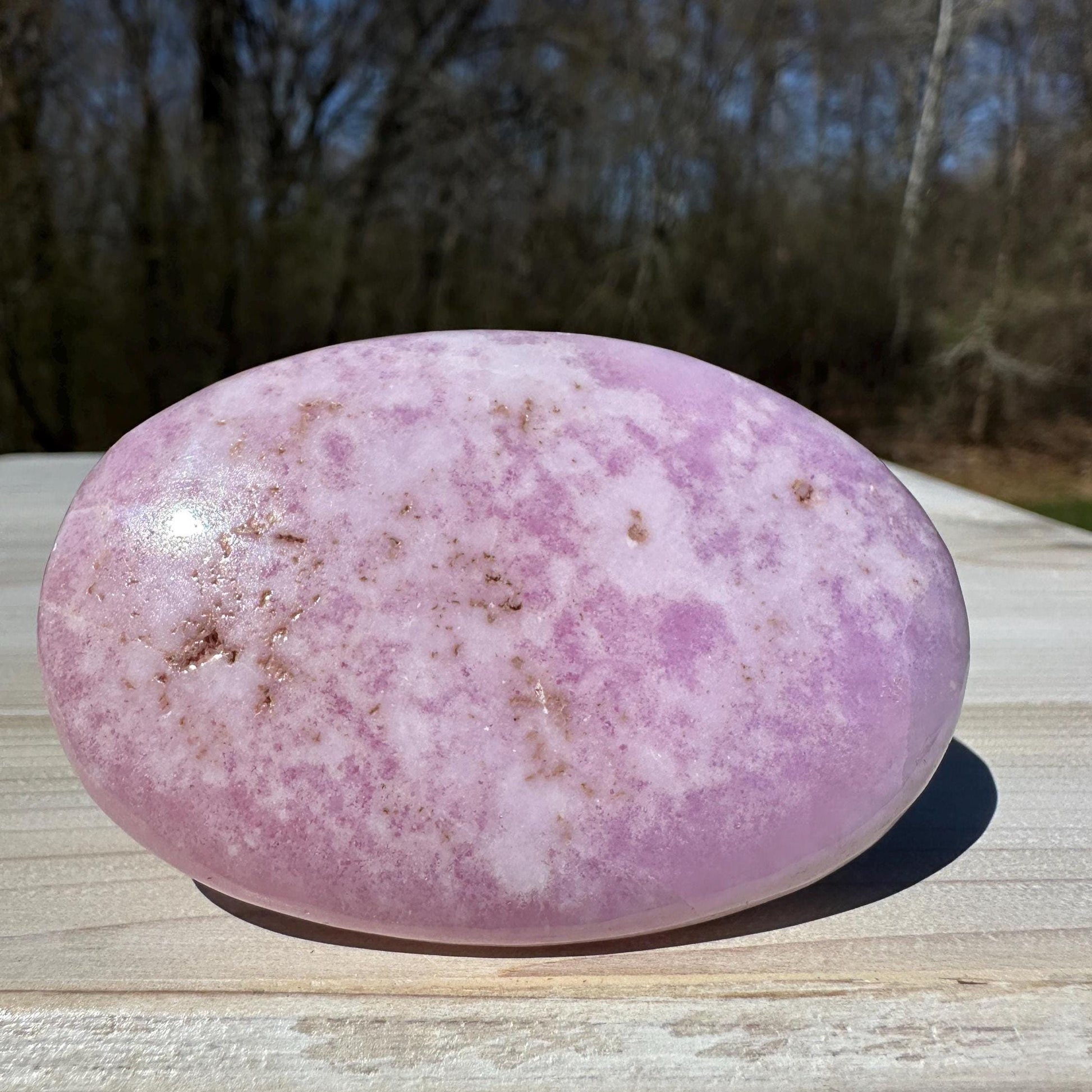 Pretty Pink Aragonite Palm Stone with Hematite