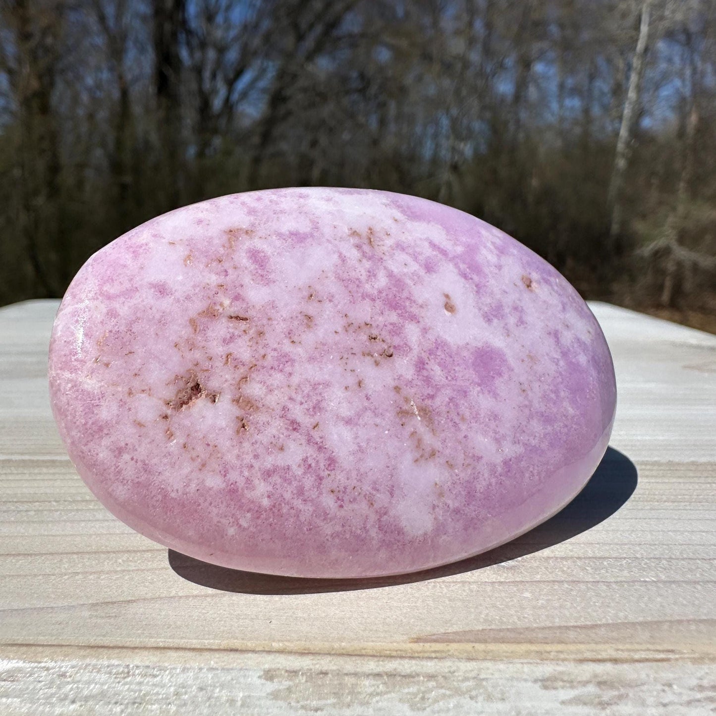 Pretty Pink Aragonite Palm Stone with Hematite