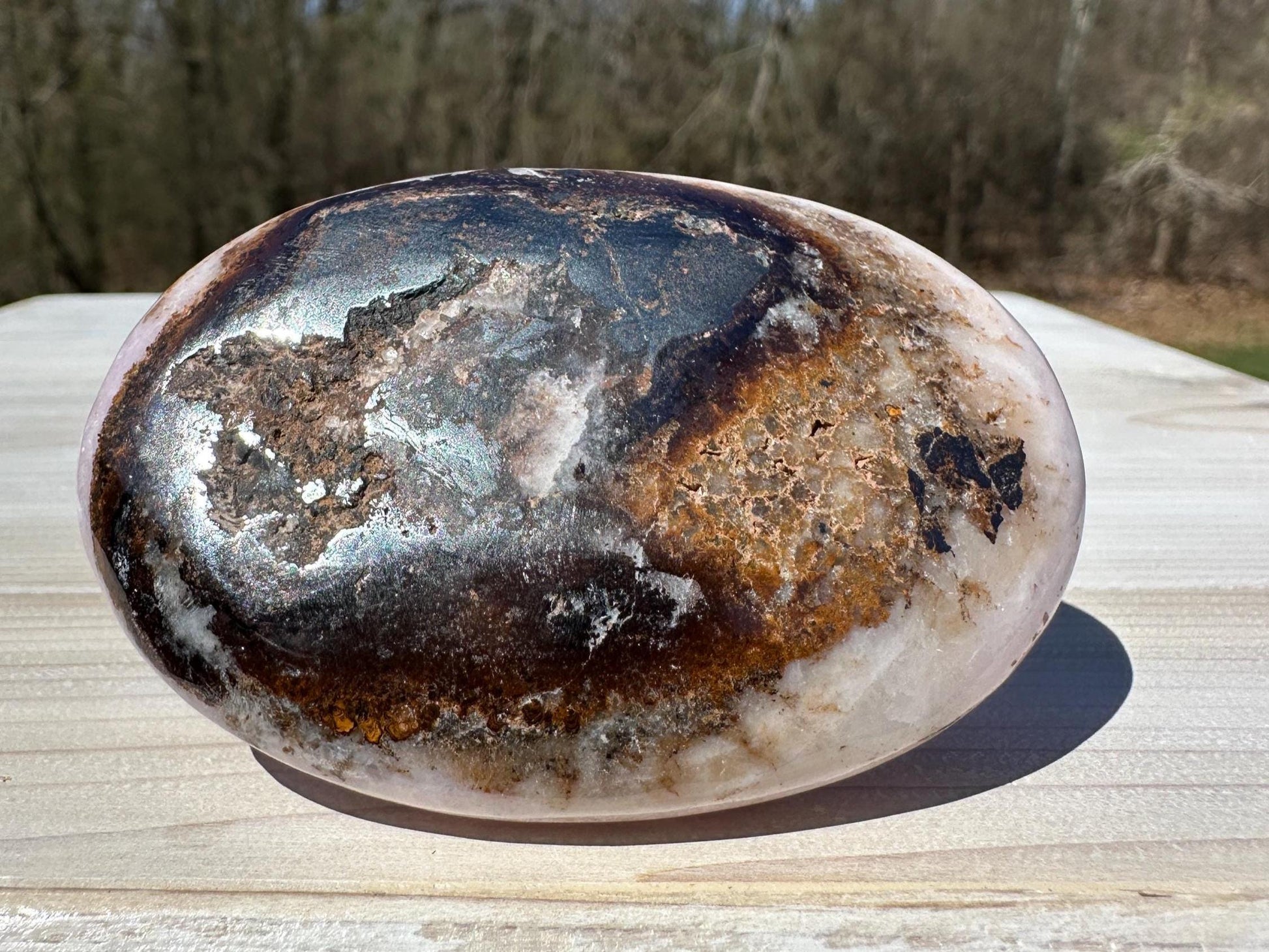 Pretty Pink Aragonite Palm Stone with Hematite