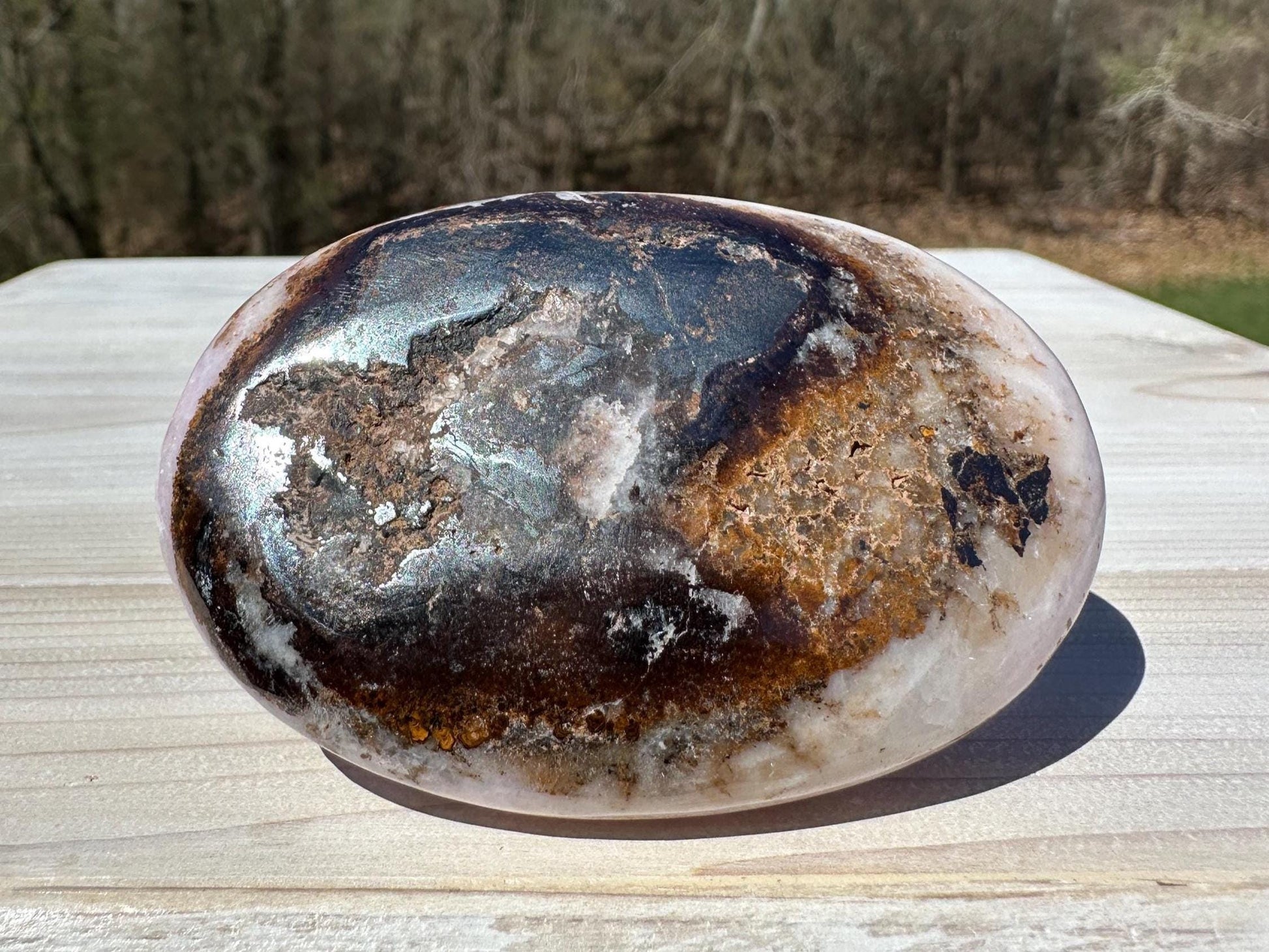 Pretty Pink Aragonite Palm Stone with Hematite