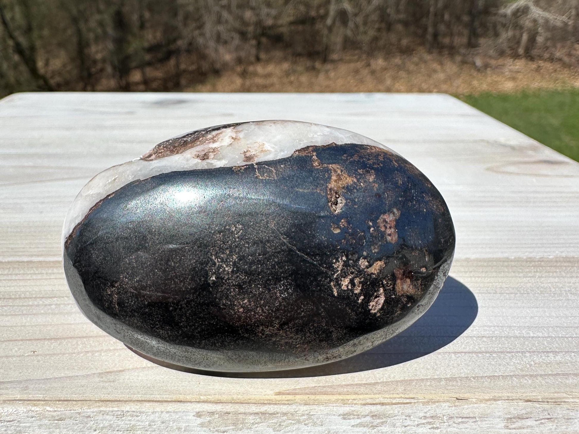 Pretty Pink Aragonite Palm Stone with Hematite