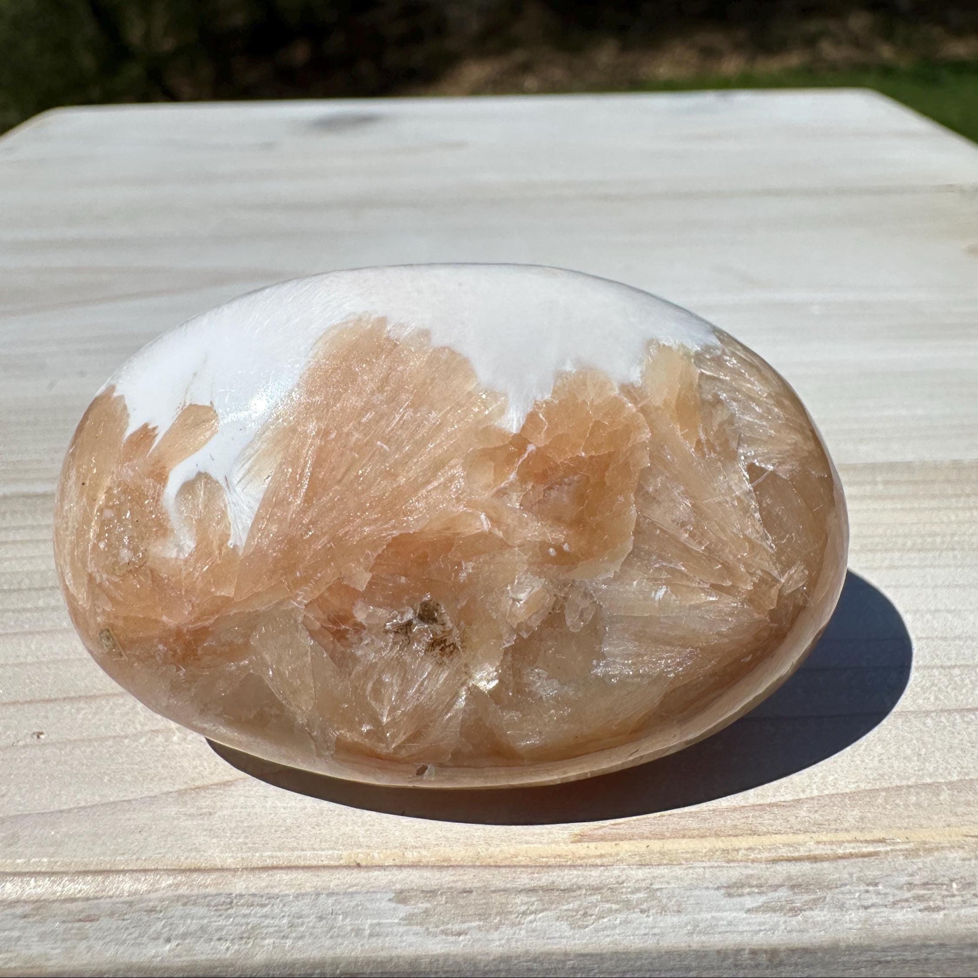 Gorgeous Polished Scolecite with Stilbite Palm Stone - #4