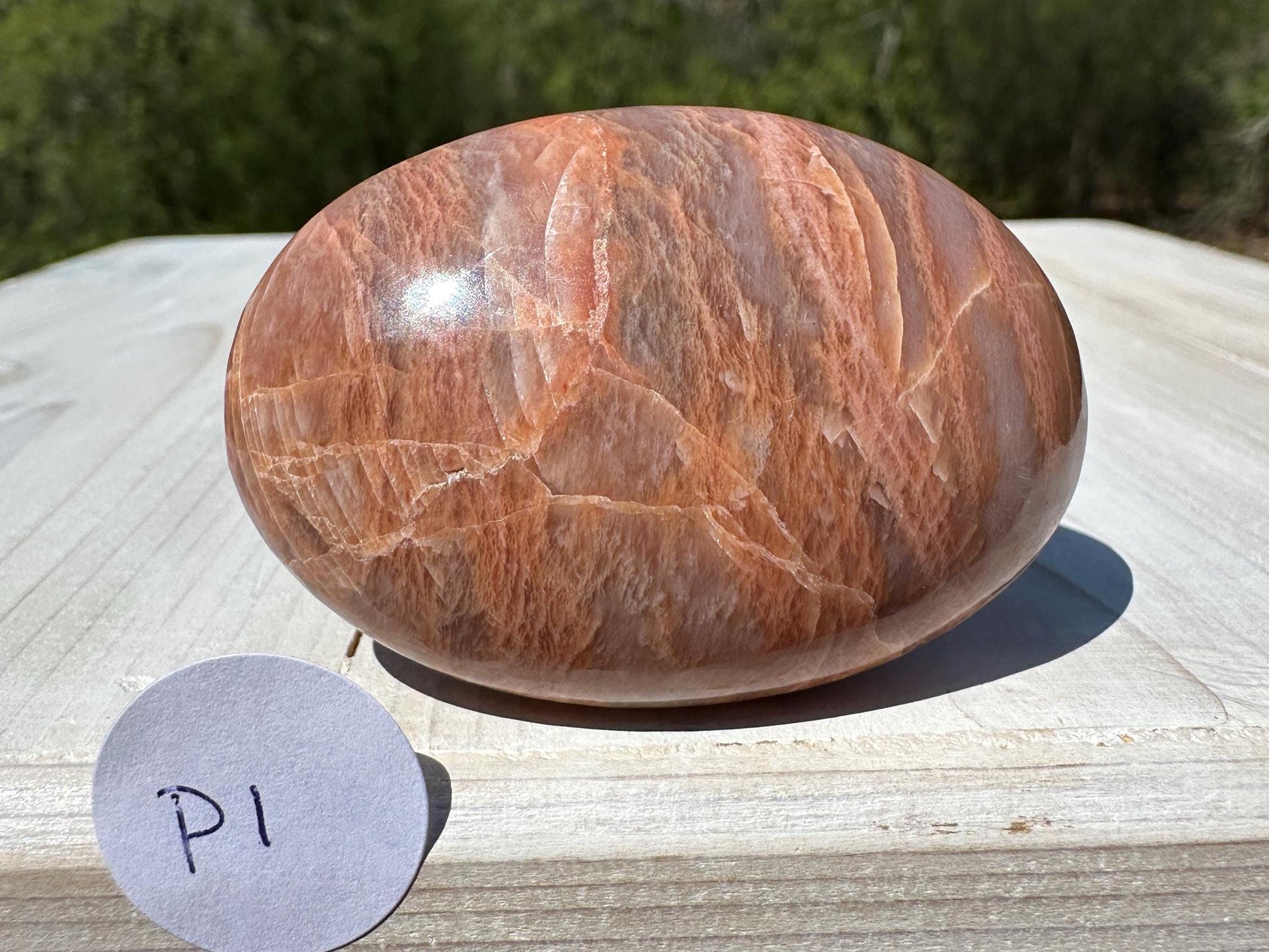 Pretty Peach Moonstone Palm Stone from India - #1