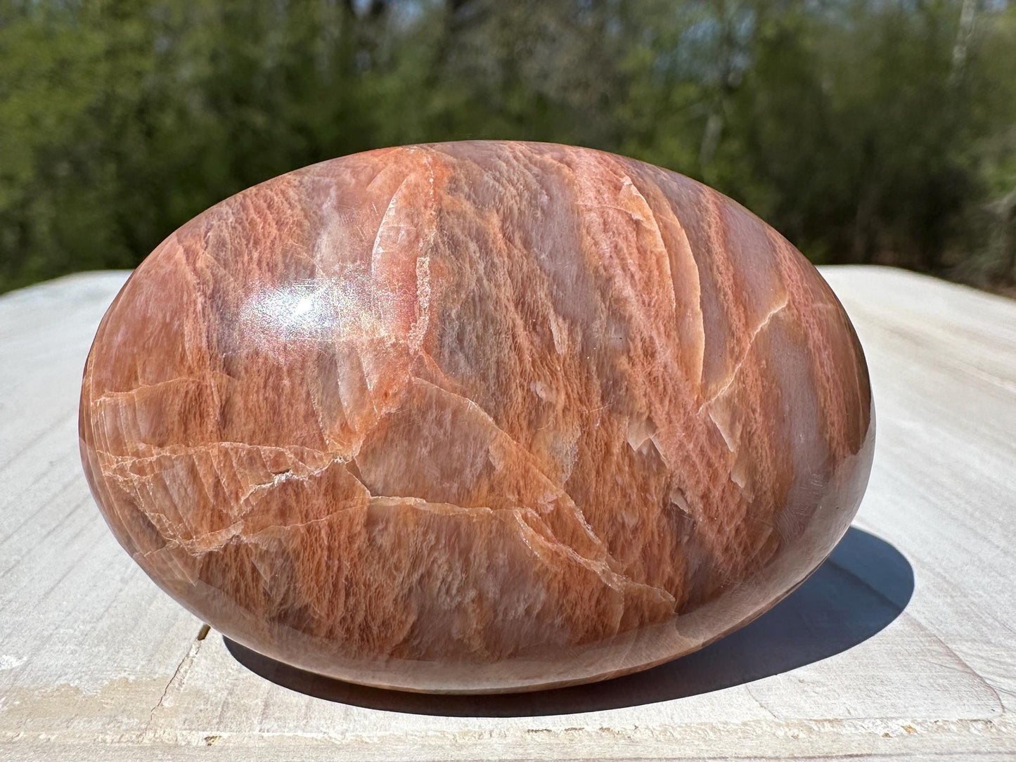Pretty Peach Moonstone Palm Stone from India - #1