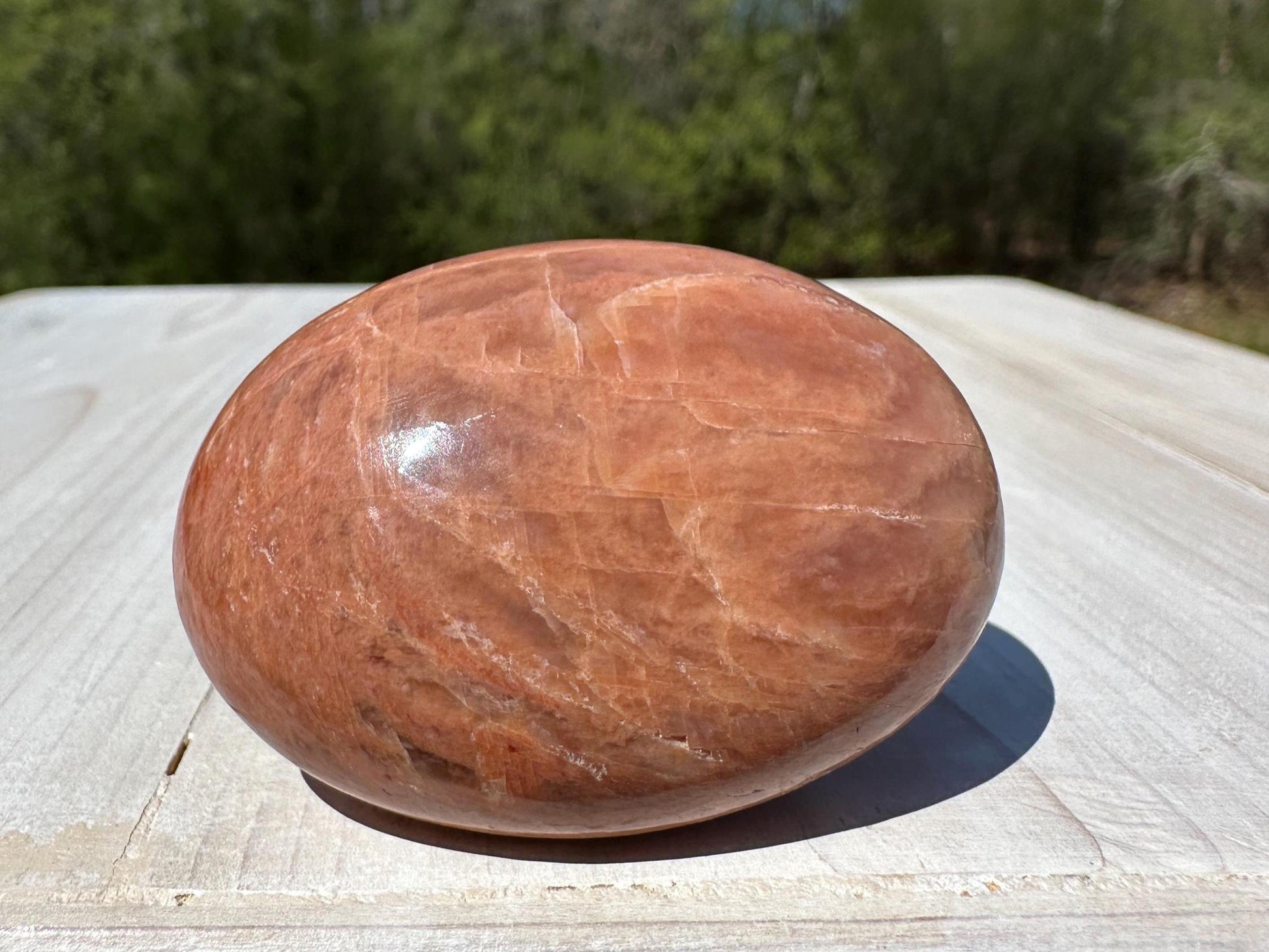 Pretty Peach Moonstone Palm Stone from India - #2