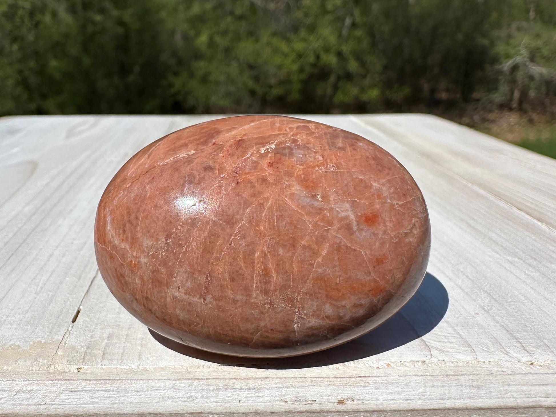 Pretty Peach Moonstone Palm Stone from India - #2