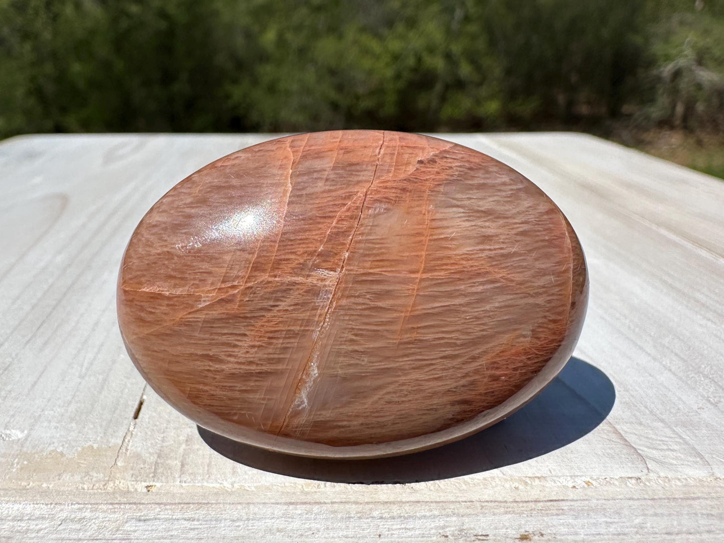 Pretty Peach Moonstone Palm Stone from India - #3