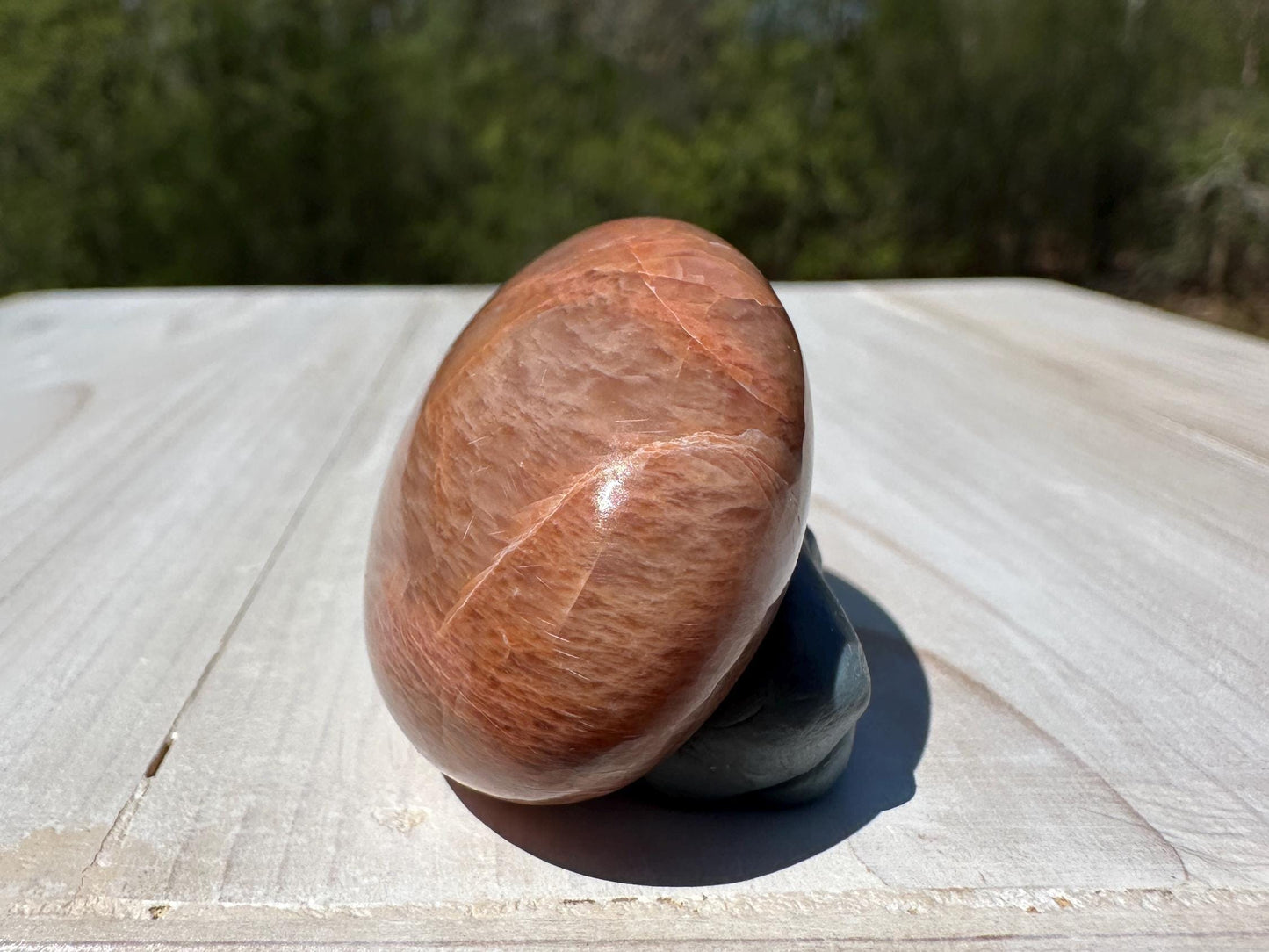 Pretty Peach Moonstone Palm Stone from India - #3