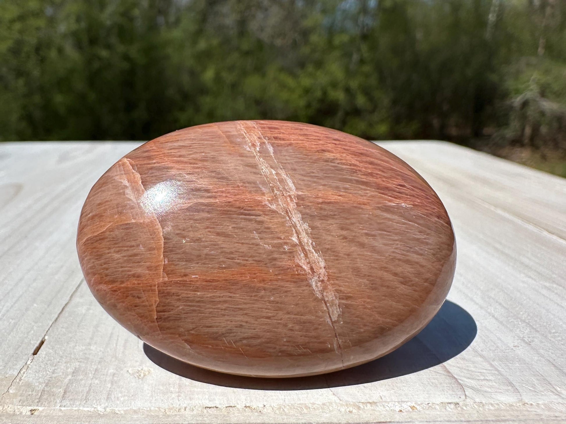 Pretty Peach Moonstone Palm Stone from India - #3
