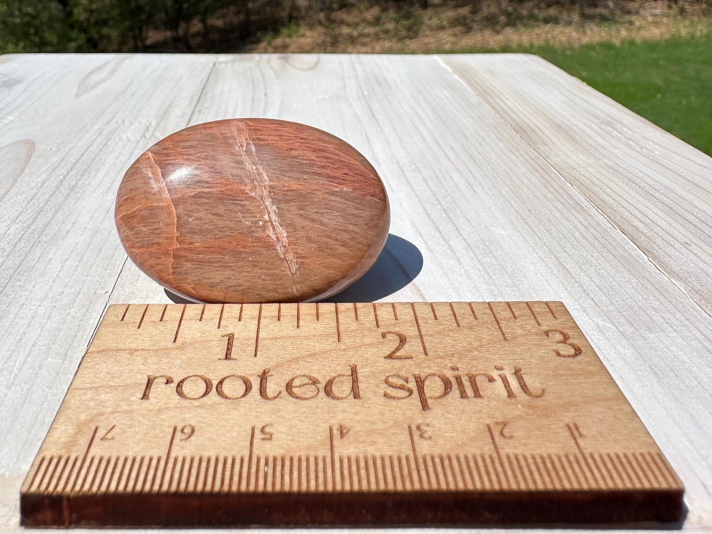 Pretty Peach Moonstone Palm Stone from India - #3