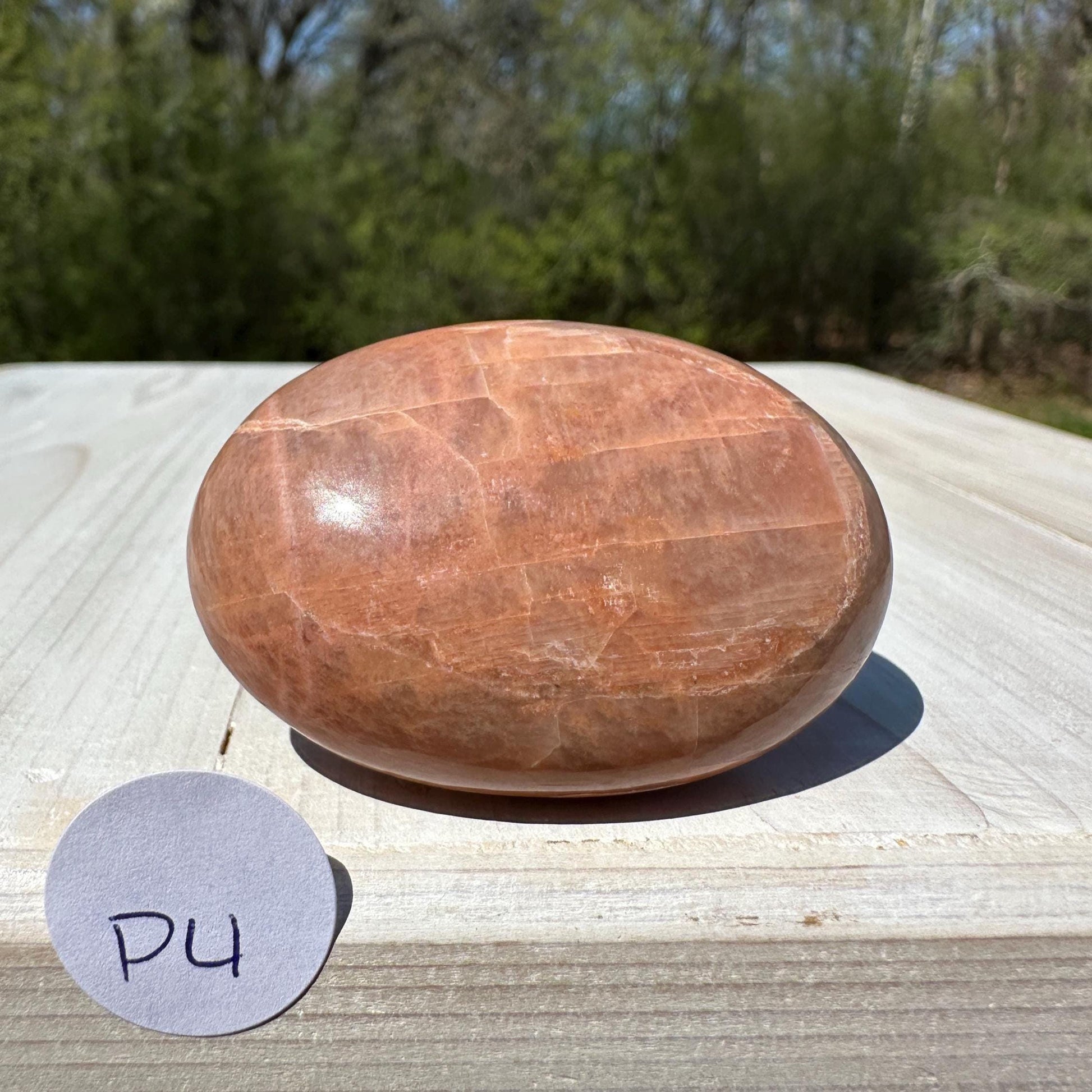 Pretty Peach Moonstone Palm Stone from India - #4