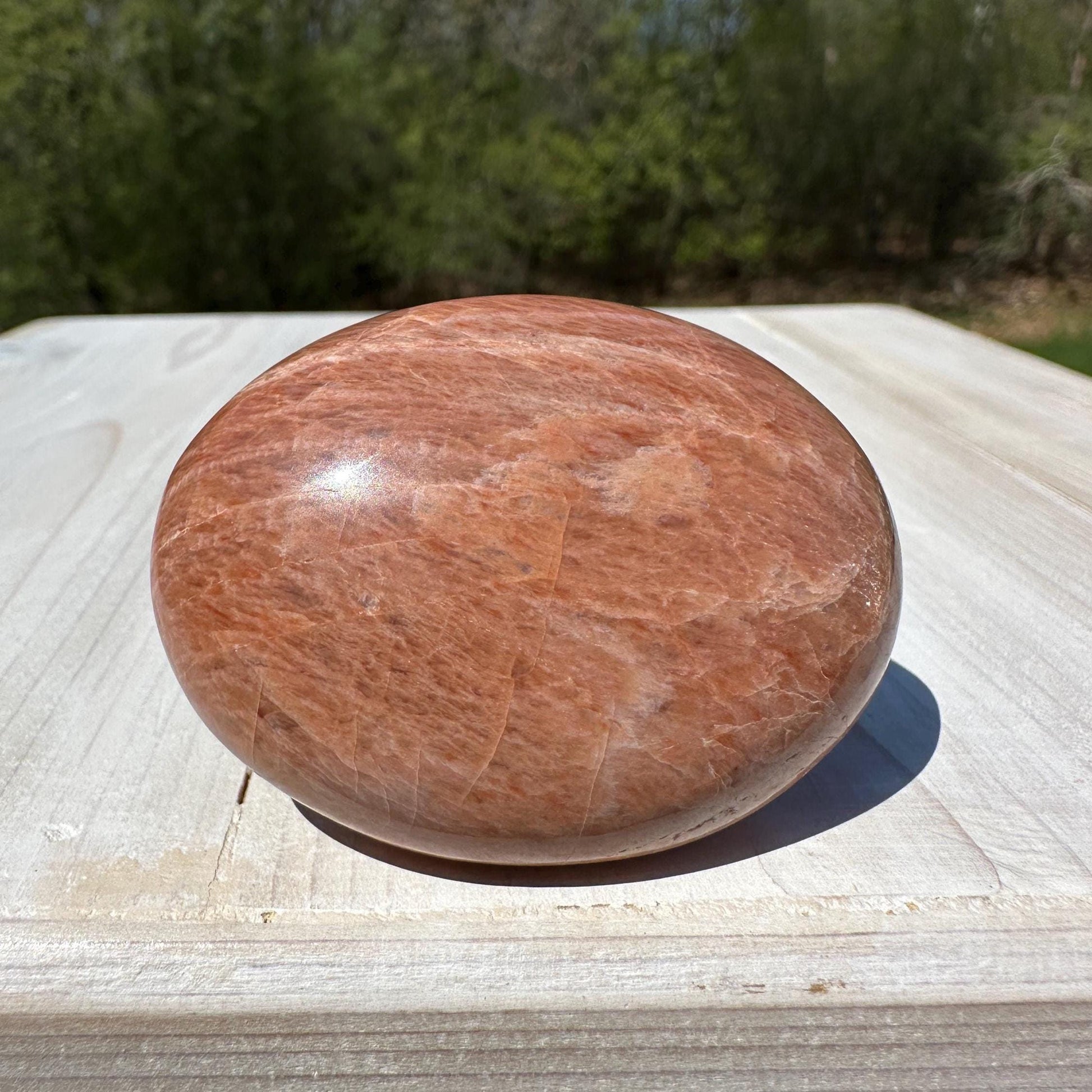 Pretty Peach Moonstone Palm Stone from India - #5