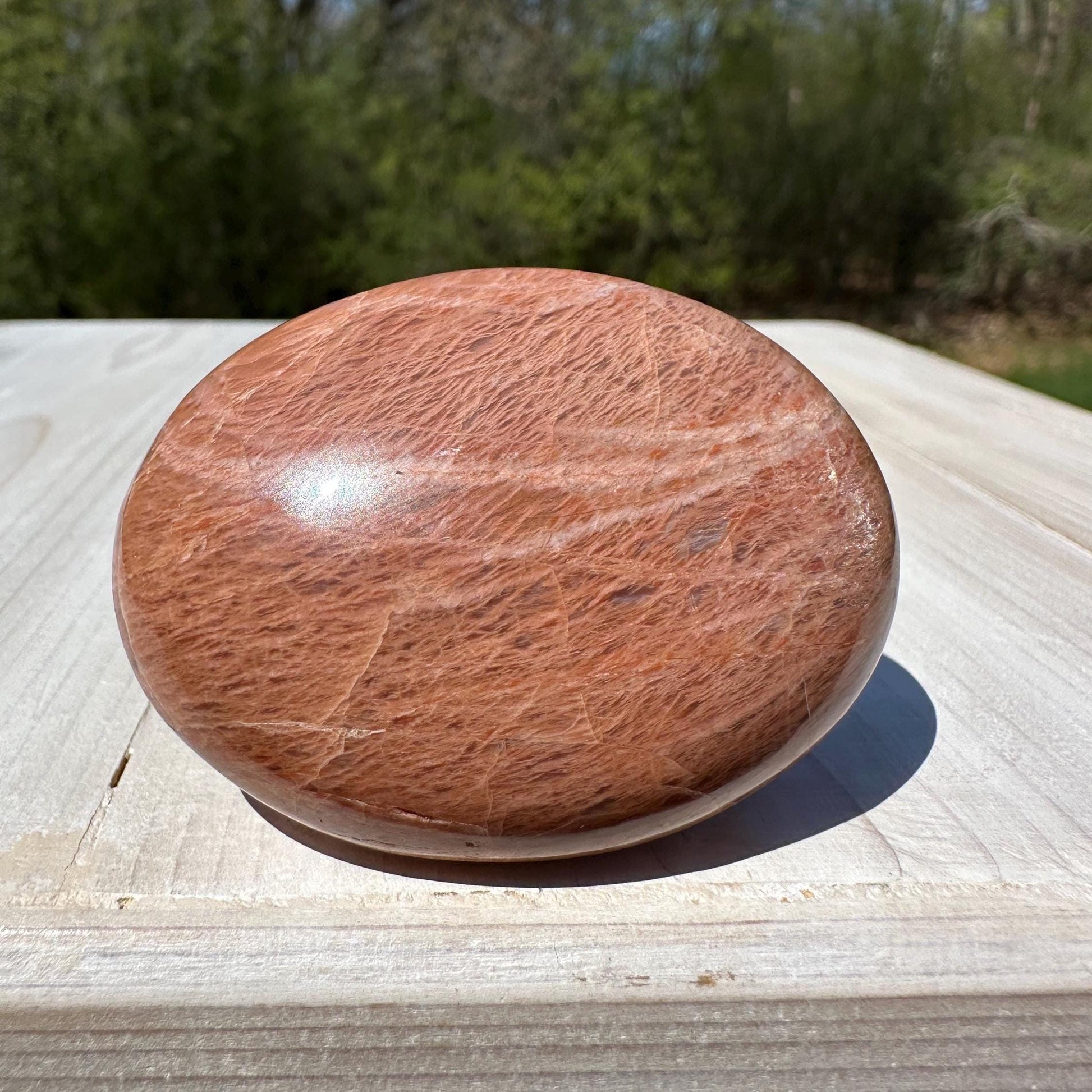 Pretty Peach Moonstone Palm Stone from India - #5