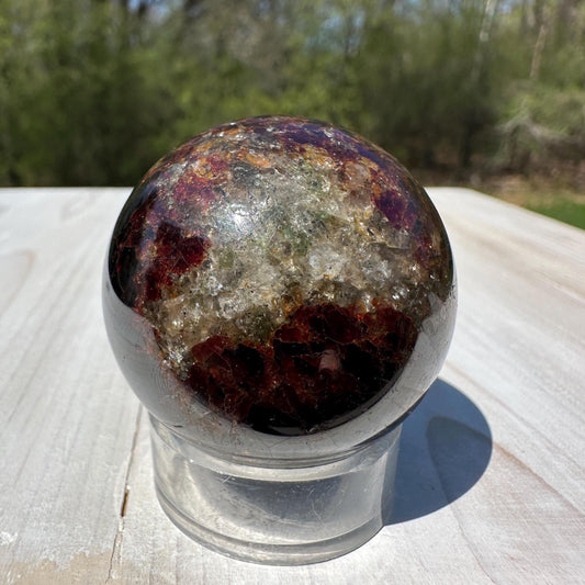 AAA Grade 41mm Star Garnet Sphere with Green Garnet and Kyanite - #1
