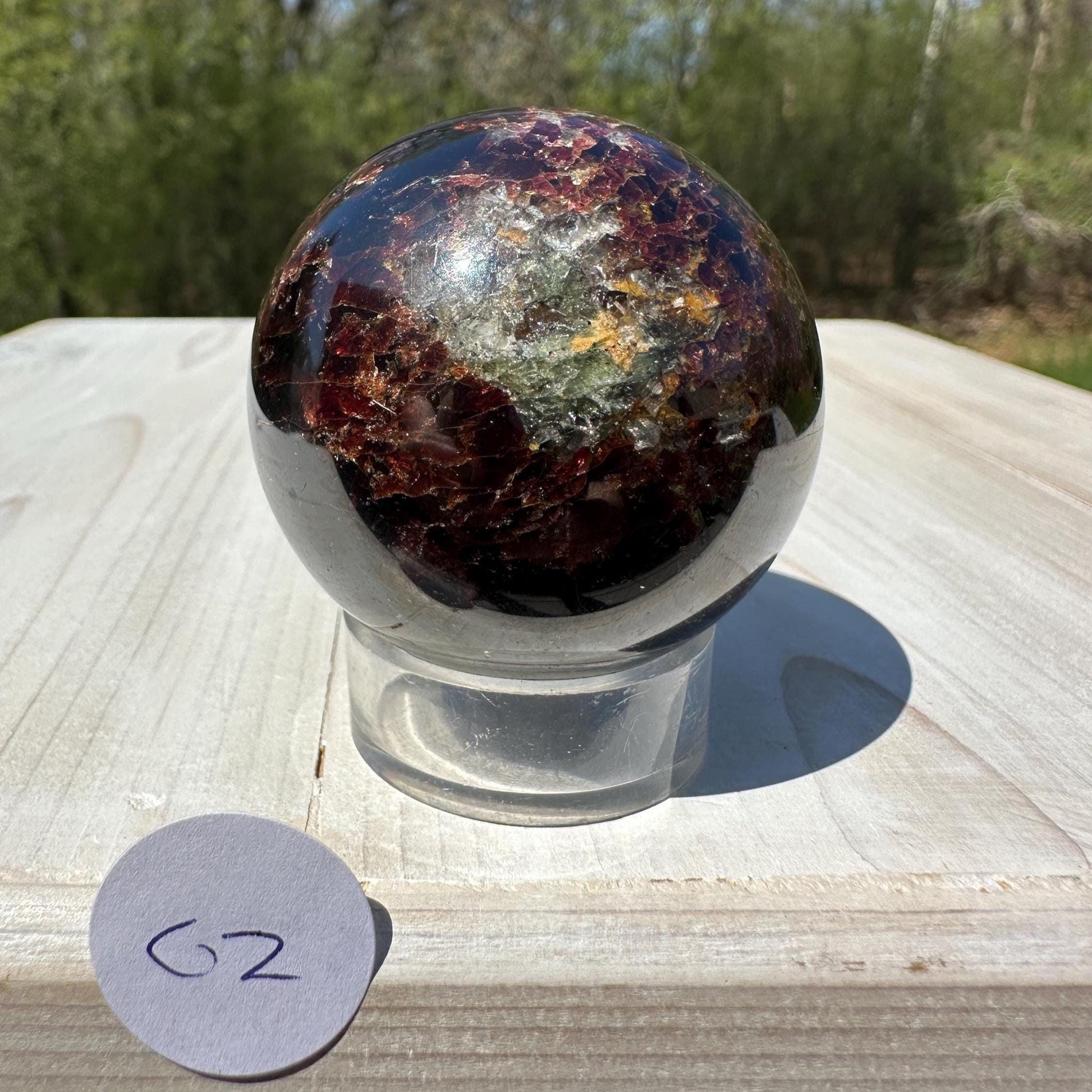AAA Grade 46.5mm Star Garnet Sphere with Green Garnet and Kyanite - #2