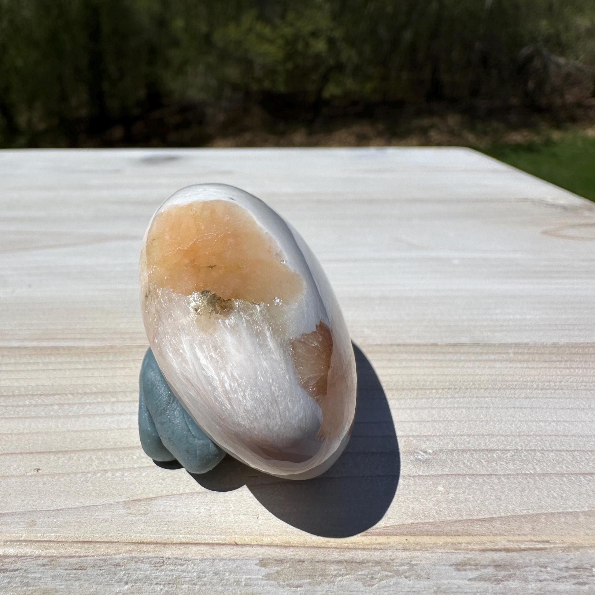Gorgeous Polished Scolecite with Stilbite Palm Stone - #3