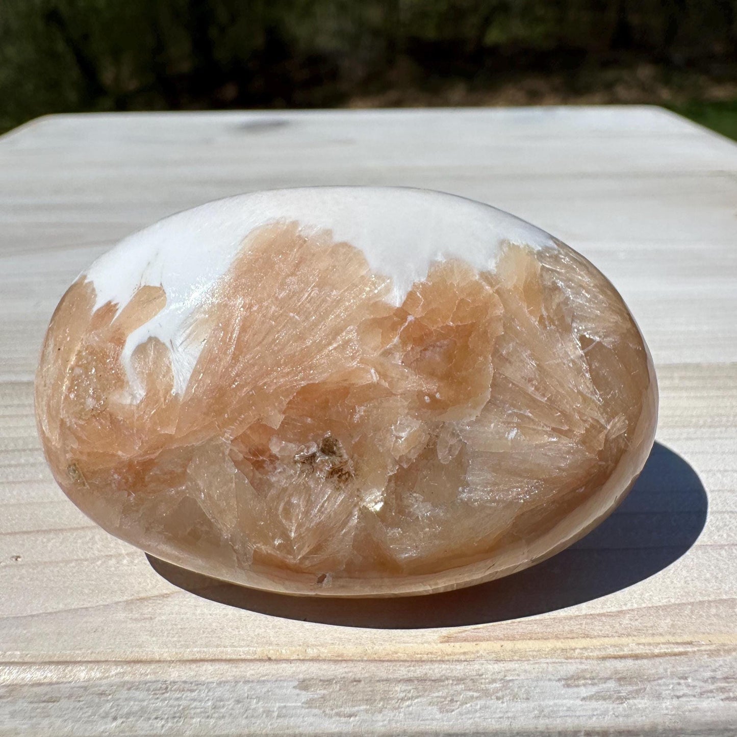 Gorgeous Polished Scolecite with Stilbite Palm Stone - #4