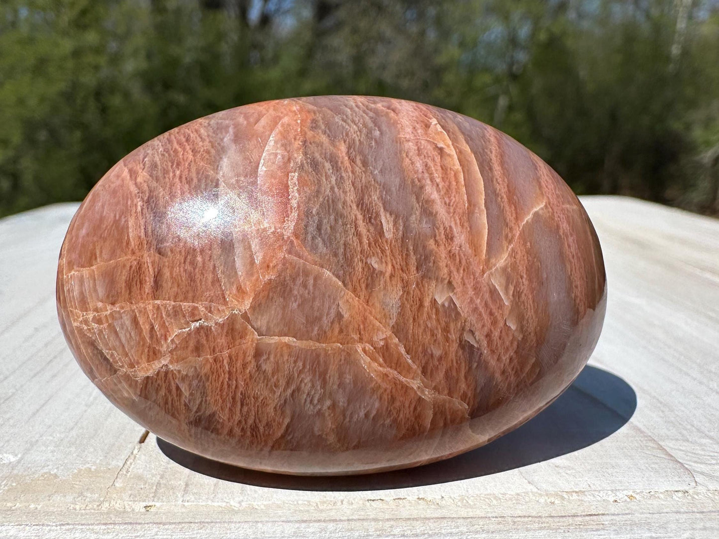 Pretty Peach Moonstone Palm Stone from India - #1