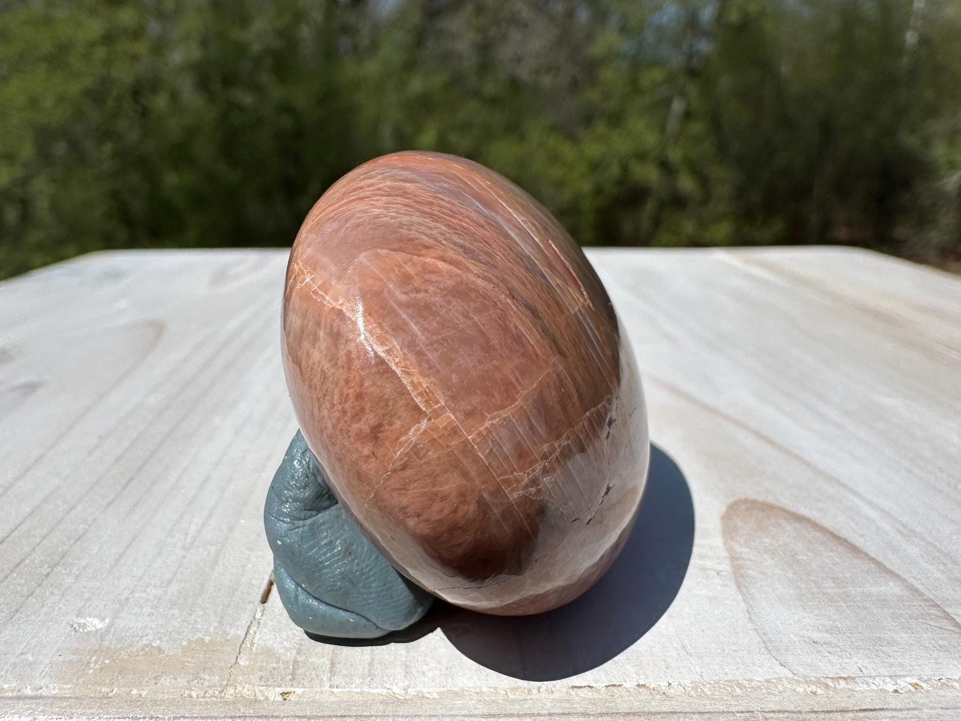 Pretty Peach Moonstone Palm Stone from India - #1