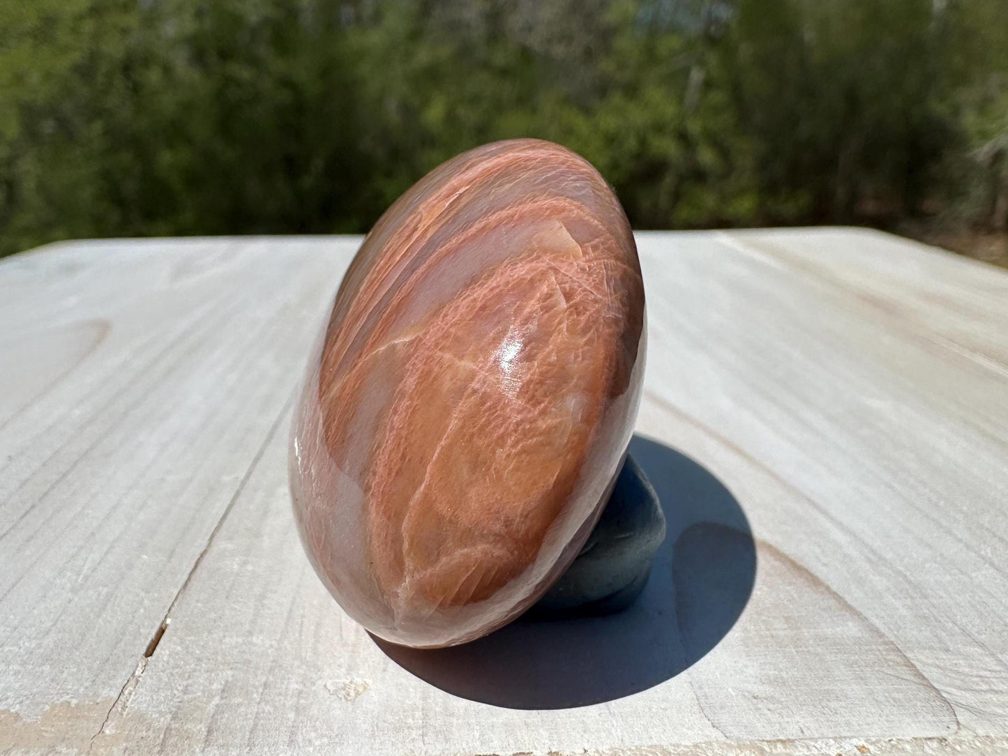 Pretty Peach Moonstone Palm Stone from India - #1