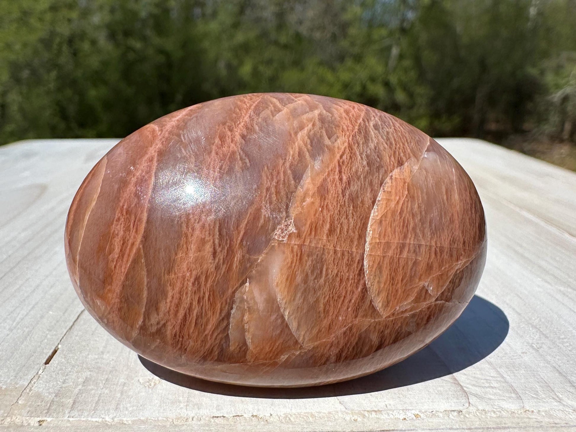 Pretty Peach Moonstone Palm Stone from India - #1