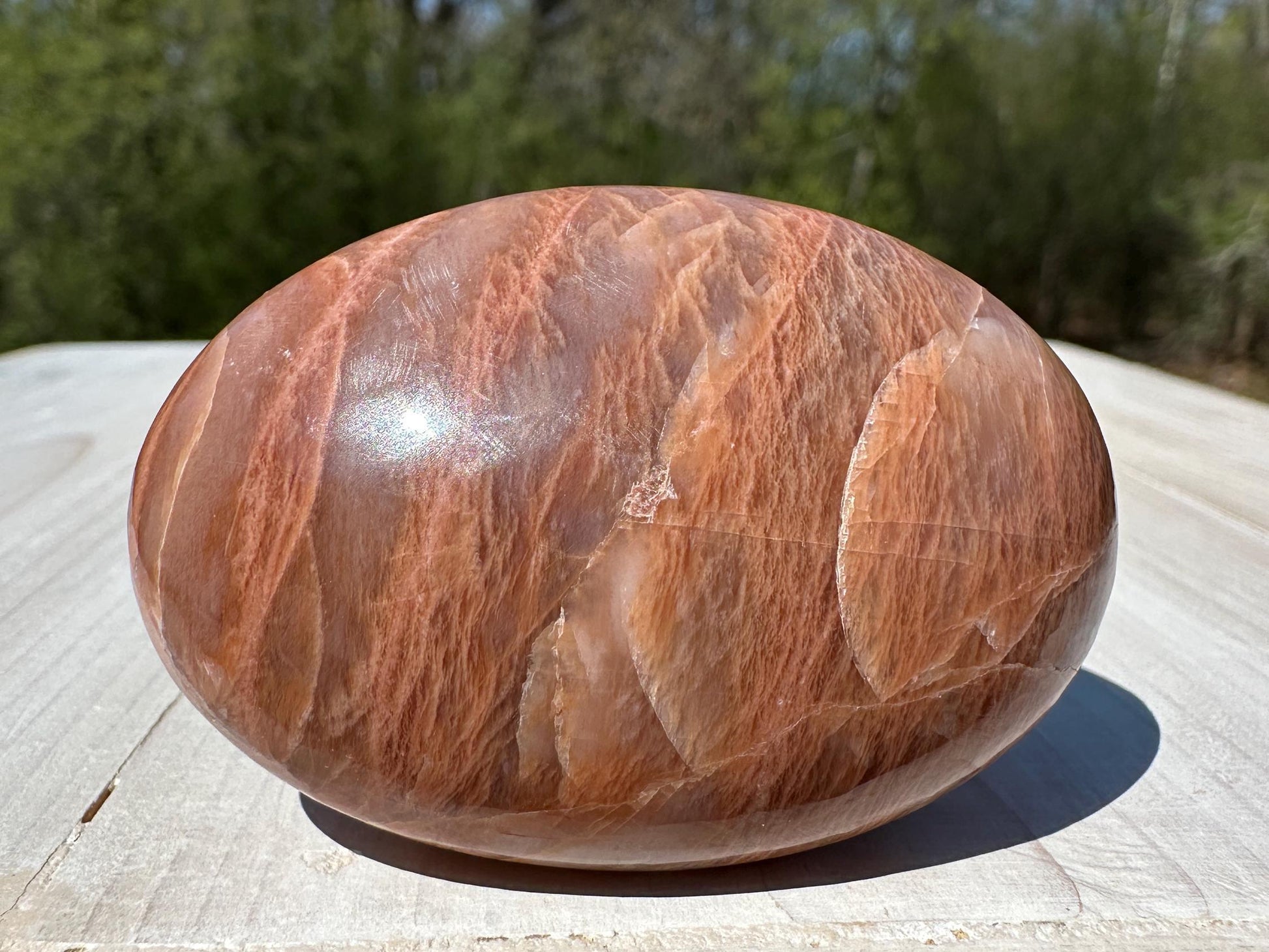 Pretty Peach Moonstone Palm Stone from India - #1