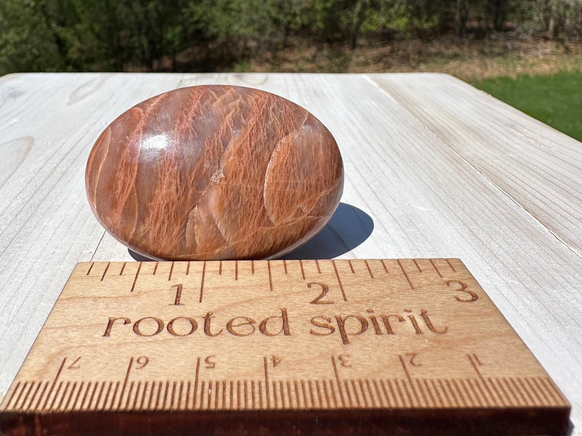 Pretty Peach Moonstone Palm Stone from India - #1