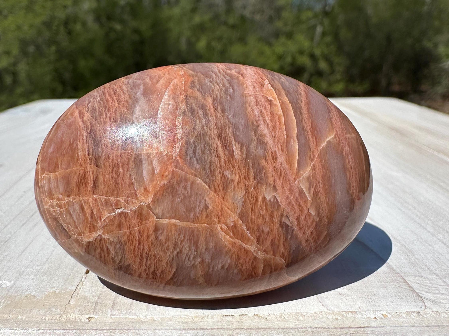 Pretty Peach Moonstone Palm Stone from India - #1