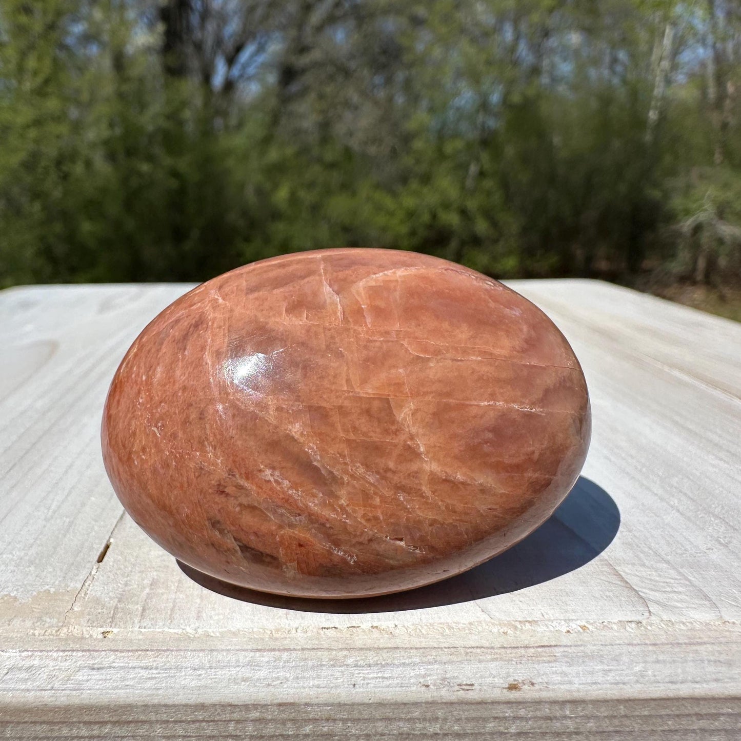 Pretty Peach Moonstone Palm Stone from India - #2