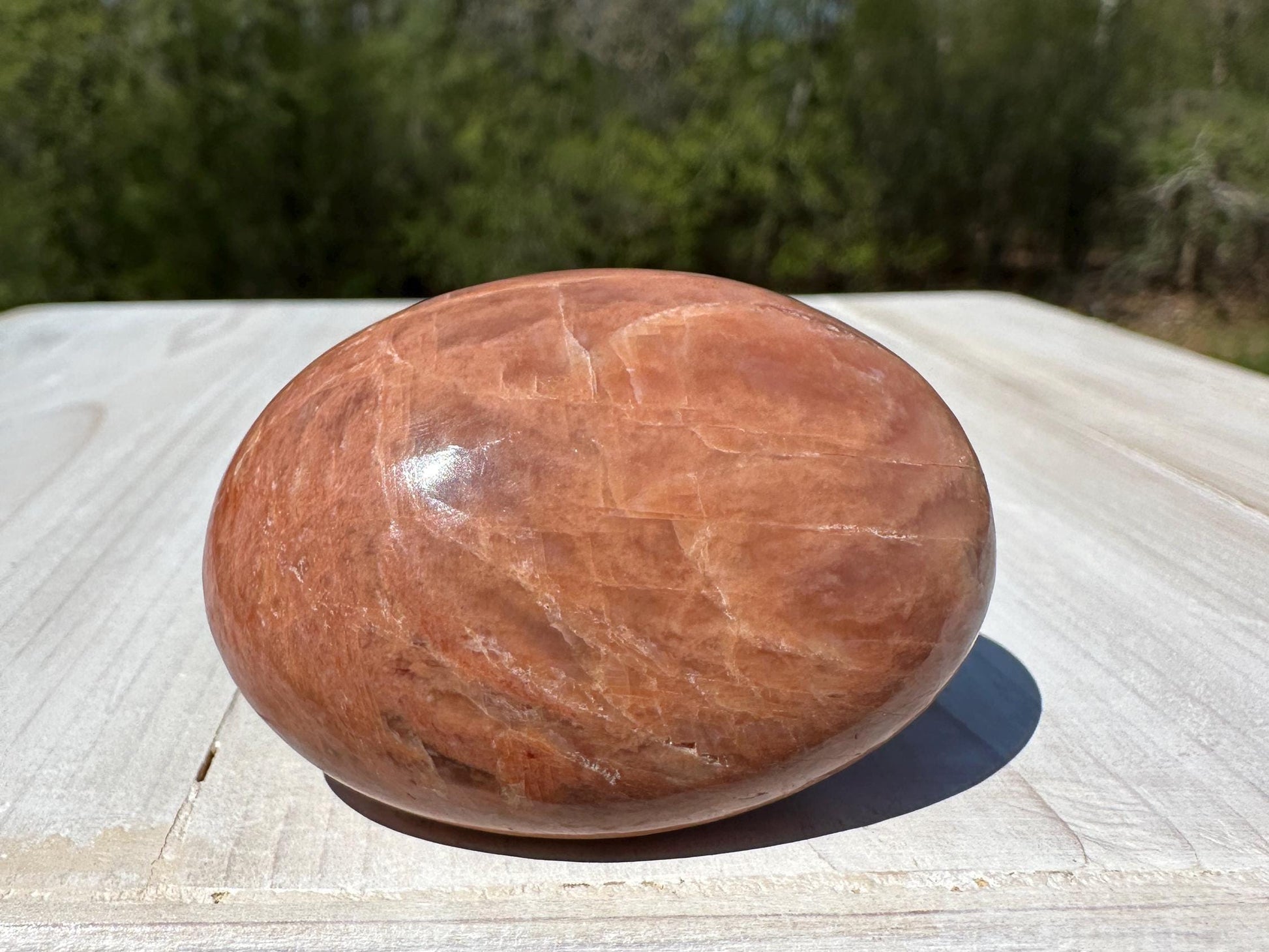 Pretty Peach Moonstone Palm Stone from India - #2