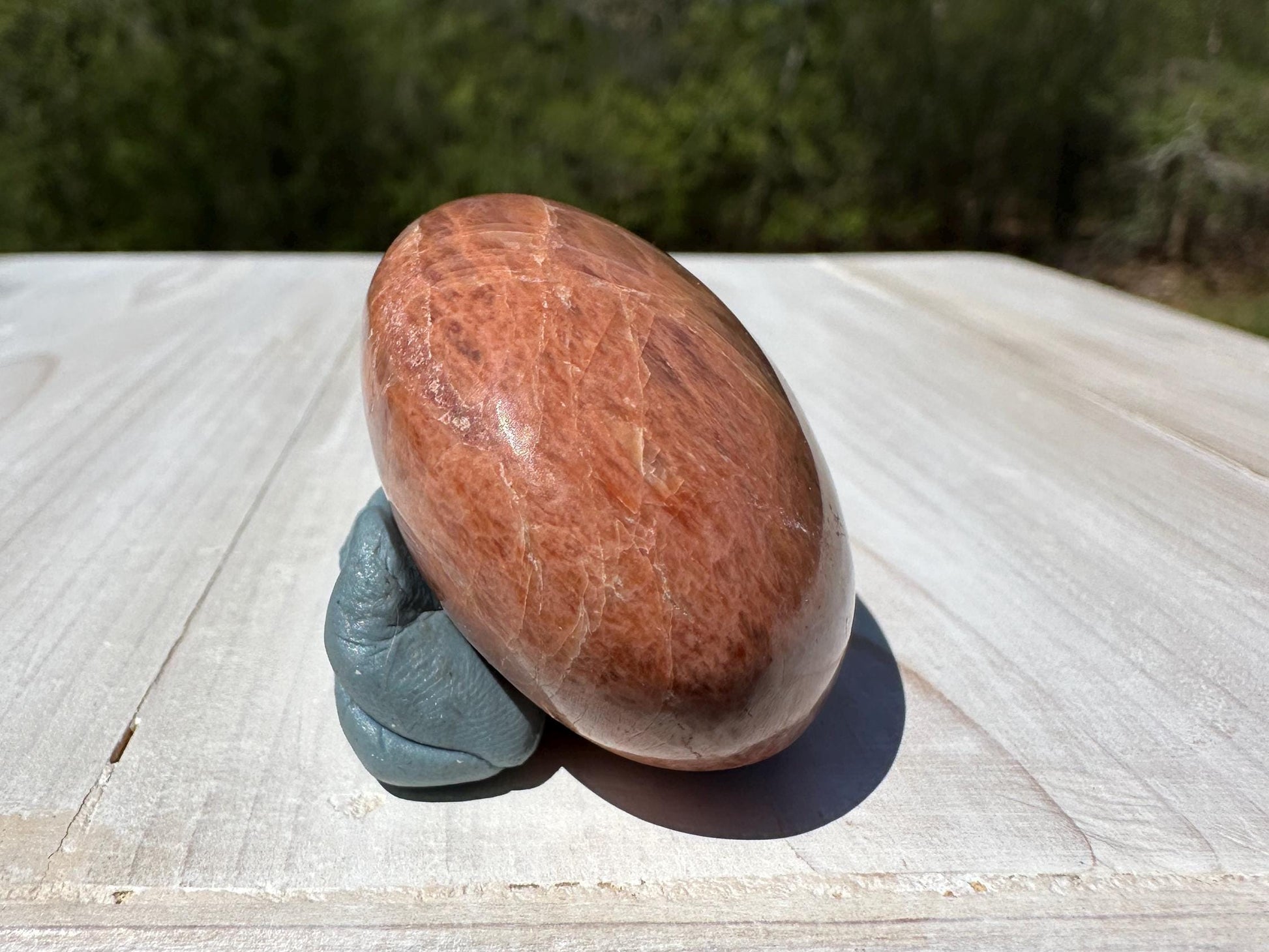 Pretty Peach Moonstone Palm Stone from India - #2