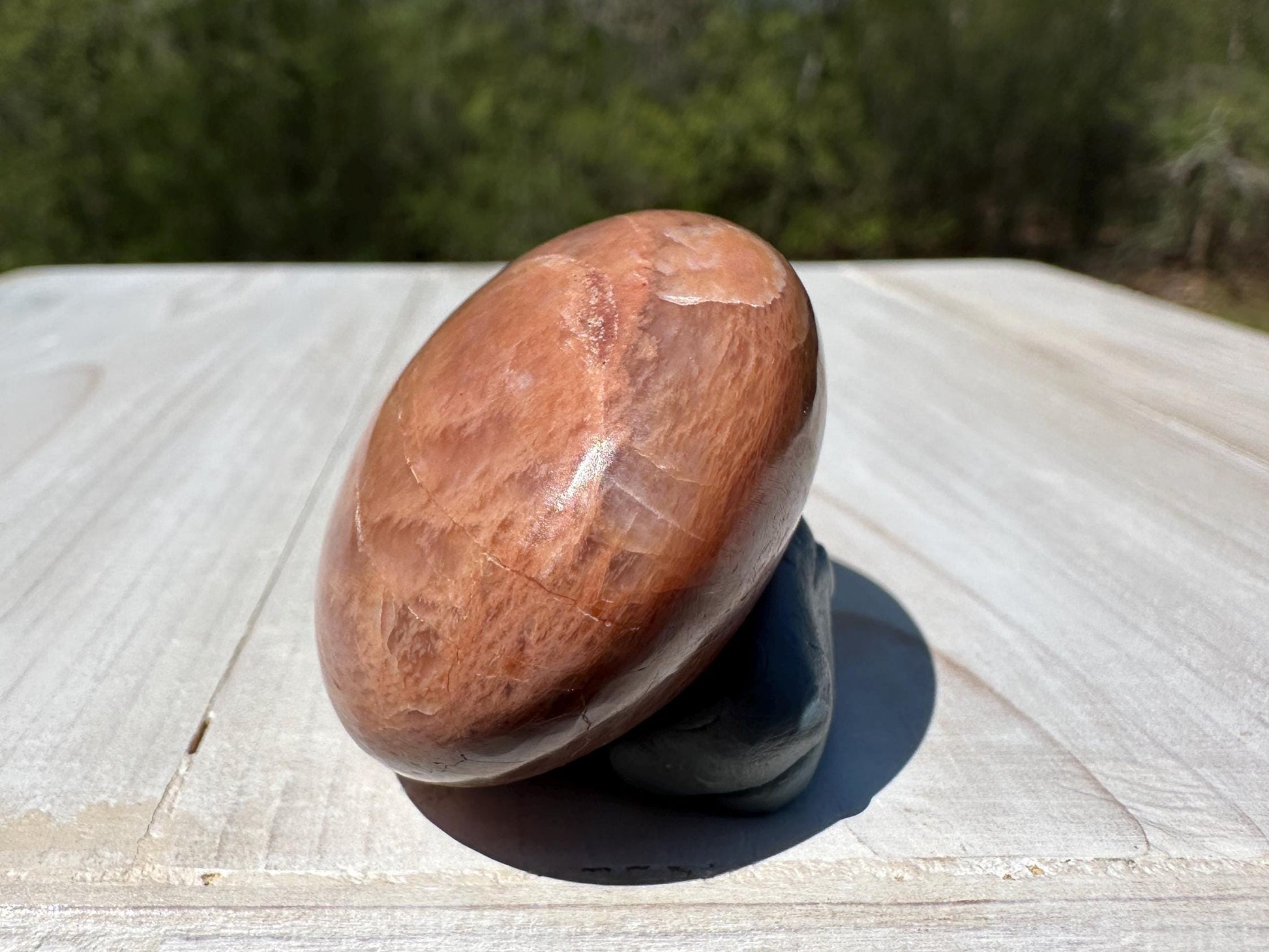 Pretty Peach Moonstone Palm Stone from India - #2