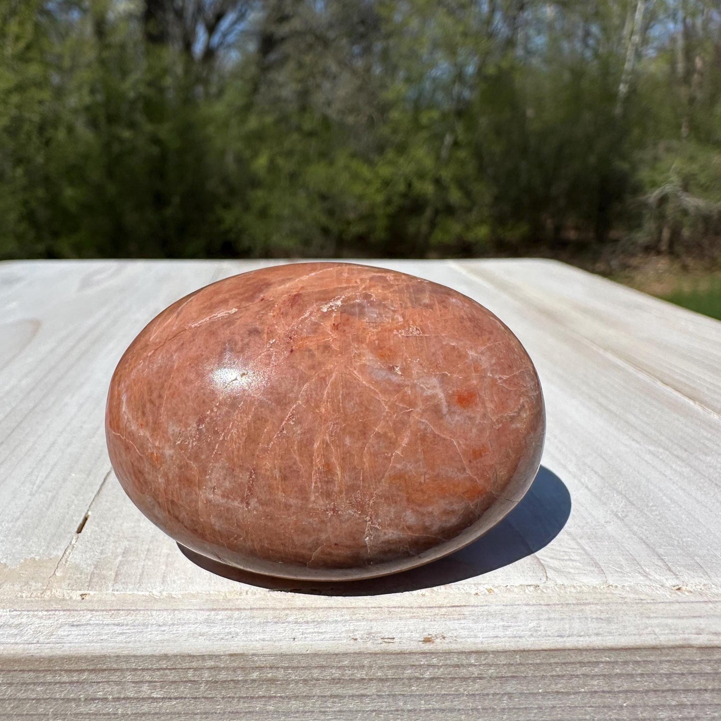 Pretty Peach Moonstone Palm Stone from India - #2
