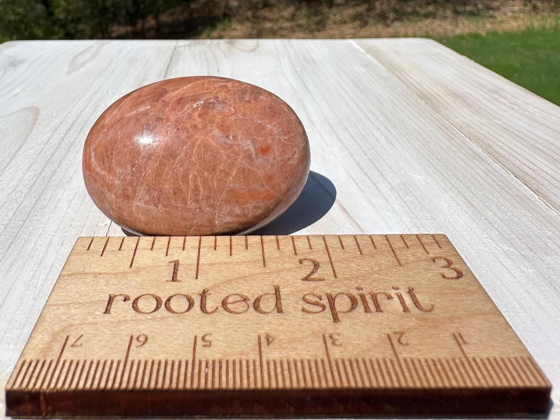 Pretty Peach Moonstone Palm Stone from India - #2