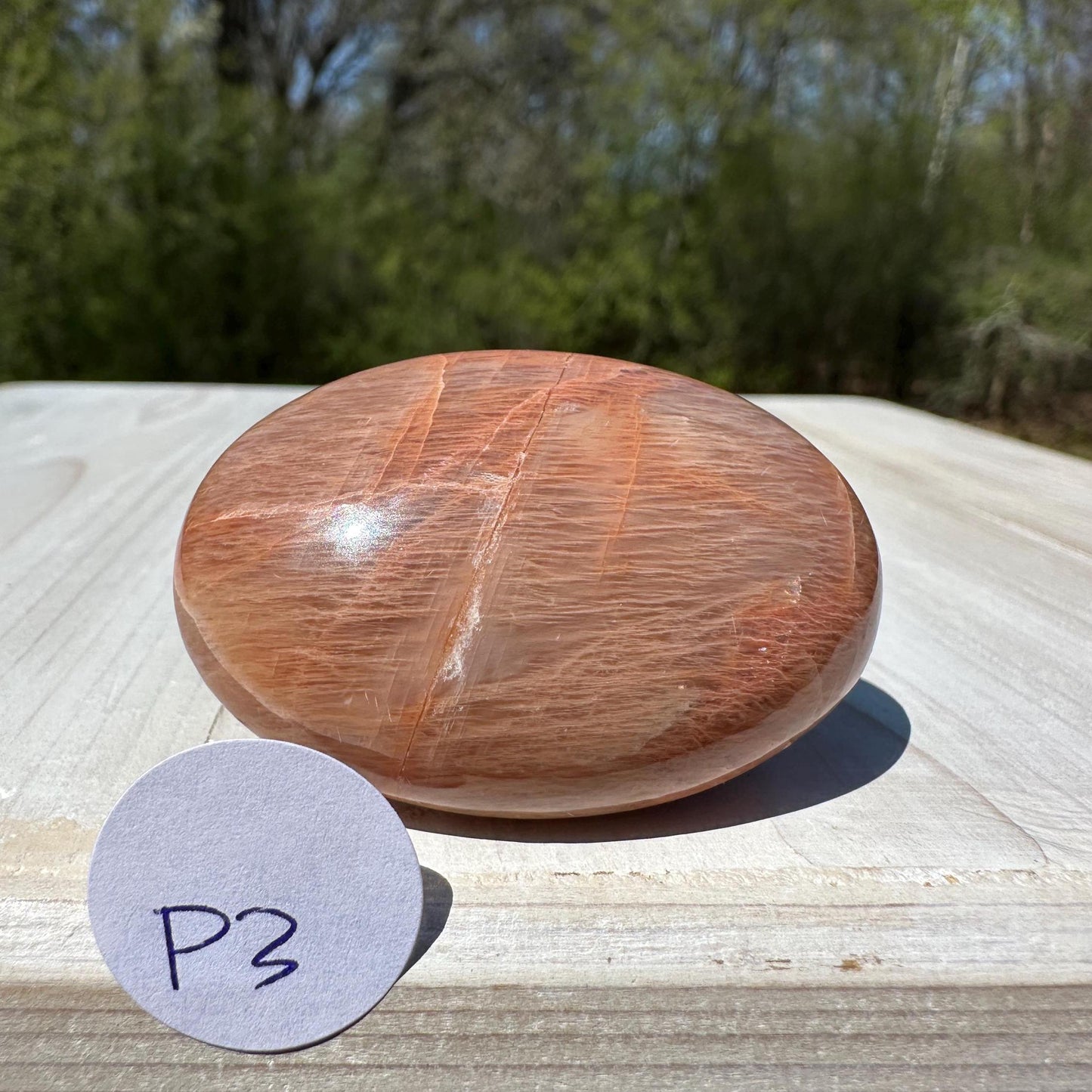 Pretty Peach Moonstone Palm Stone from India - #3