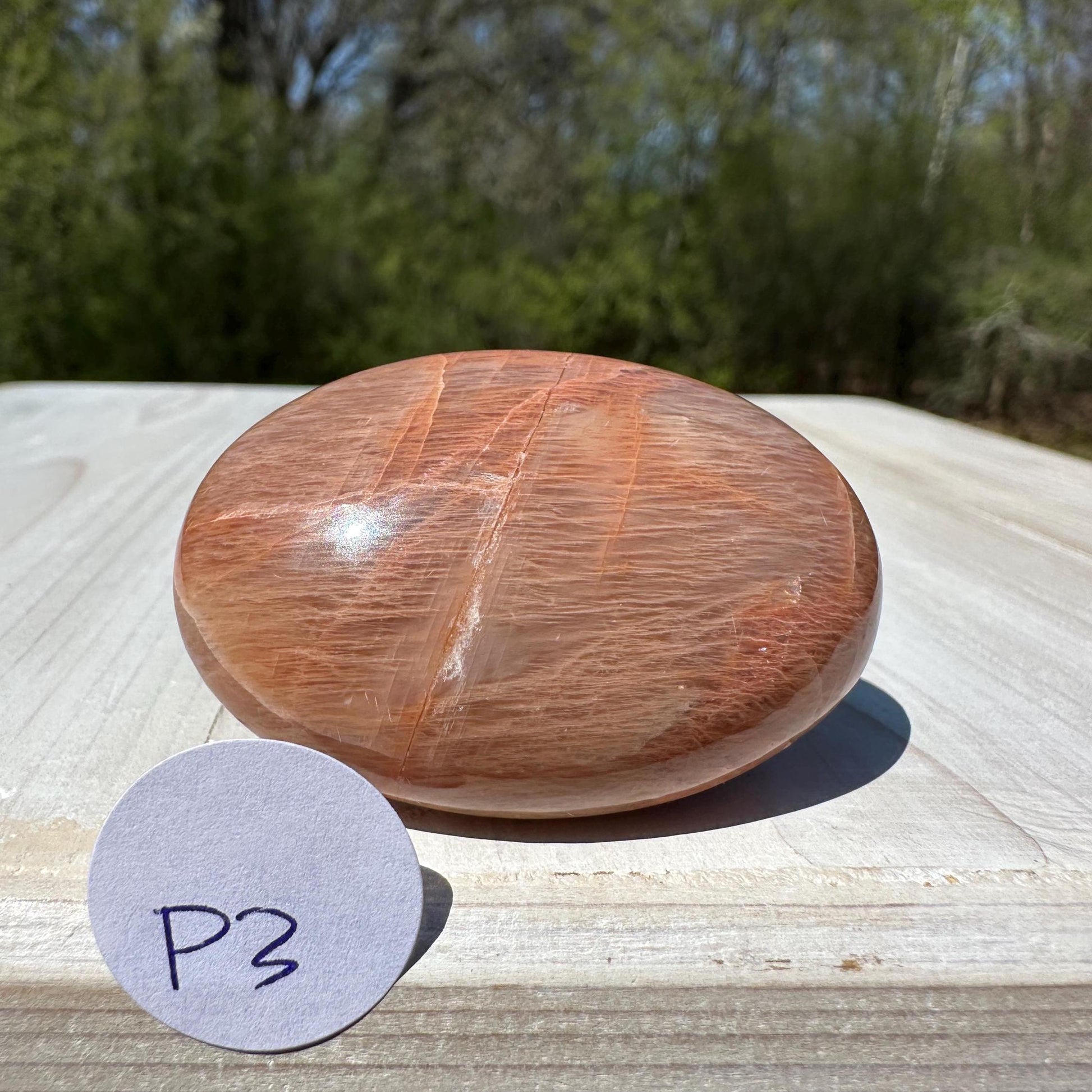 Pretty Peach Moonstone Palm Stone from India - #3