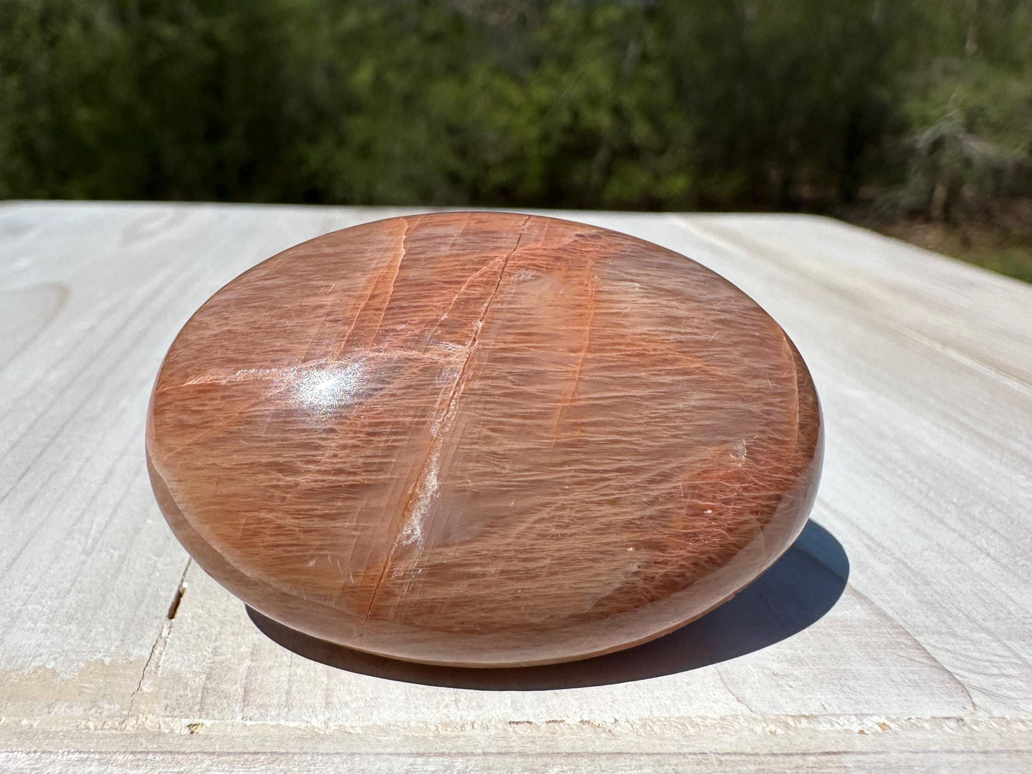 Pretty Peach Moonstone Palm Stone from India - #3