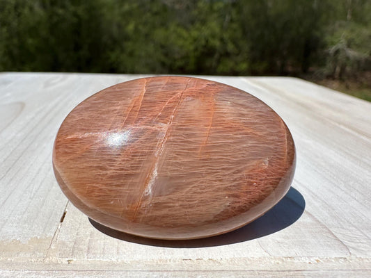 Pretty Peach Moonstone Palm Stone from India - #3