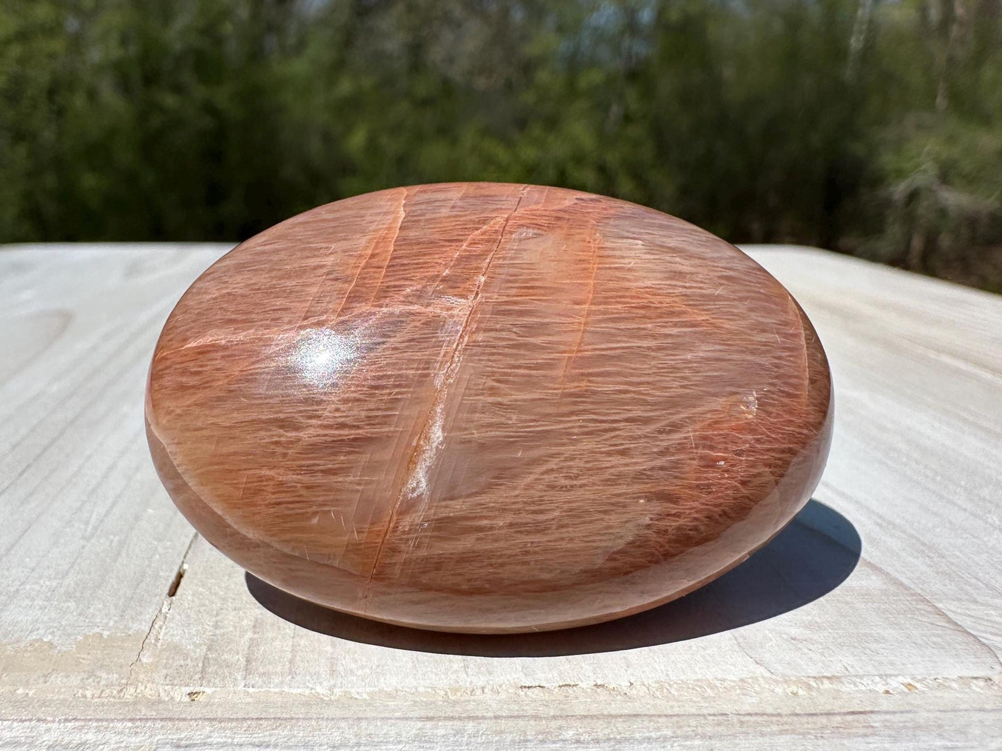 Pretty Peach Moonstone Palm Stone from India - #3