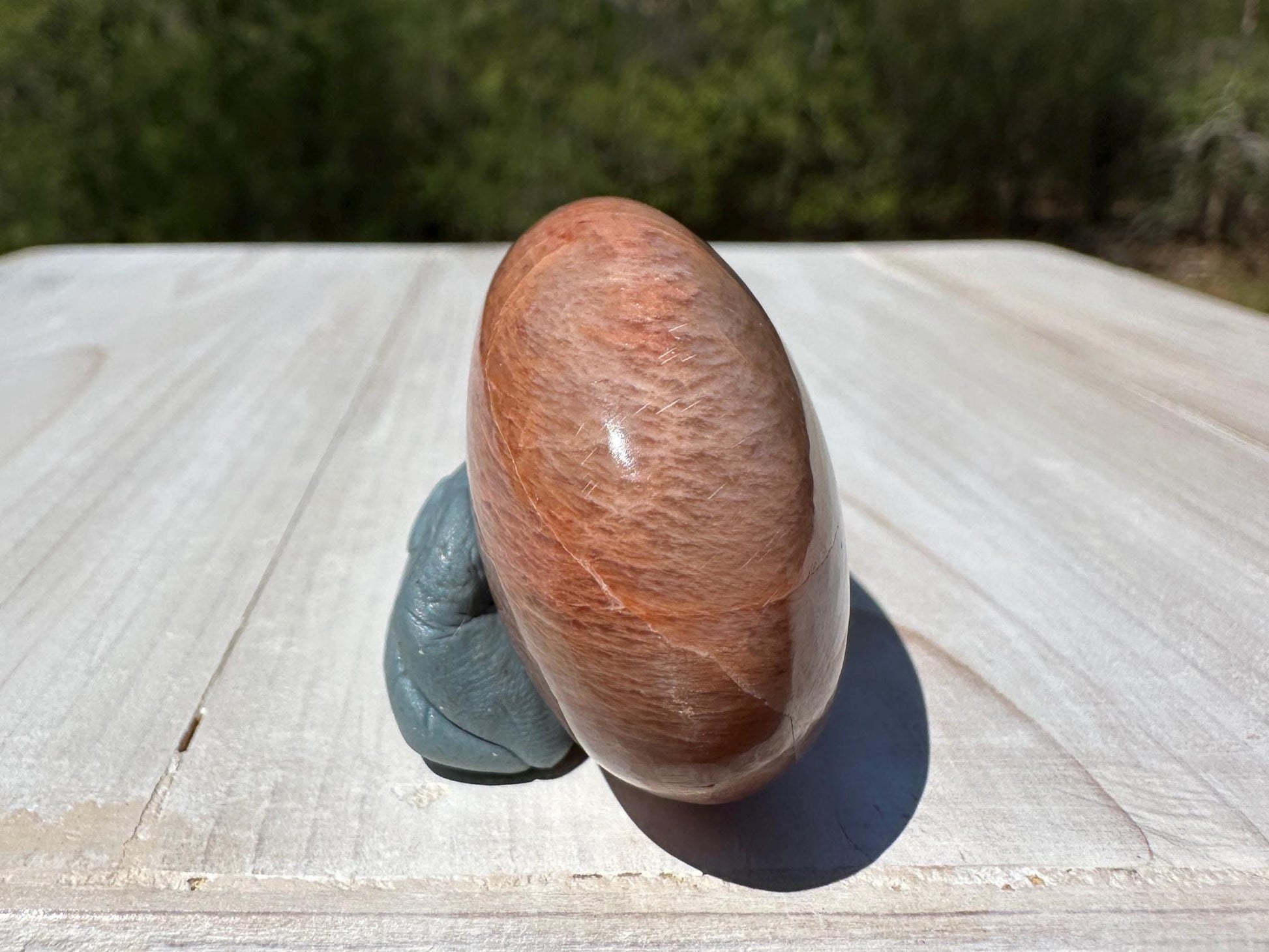Pretty Peach Moonstone Palm Stone from India - #3